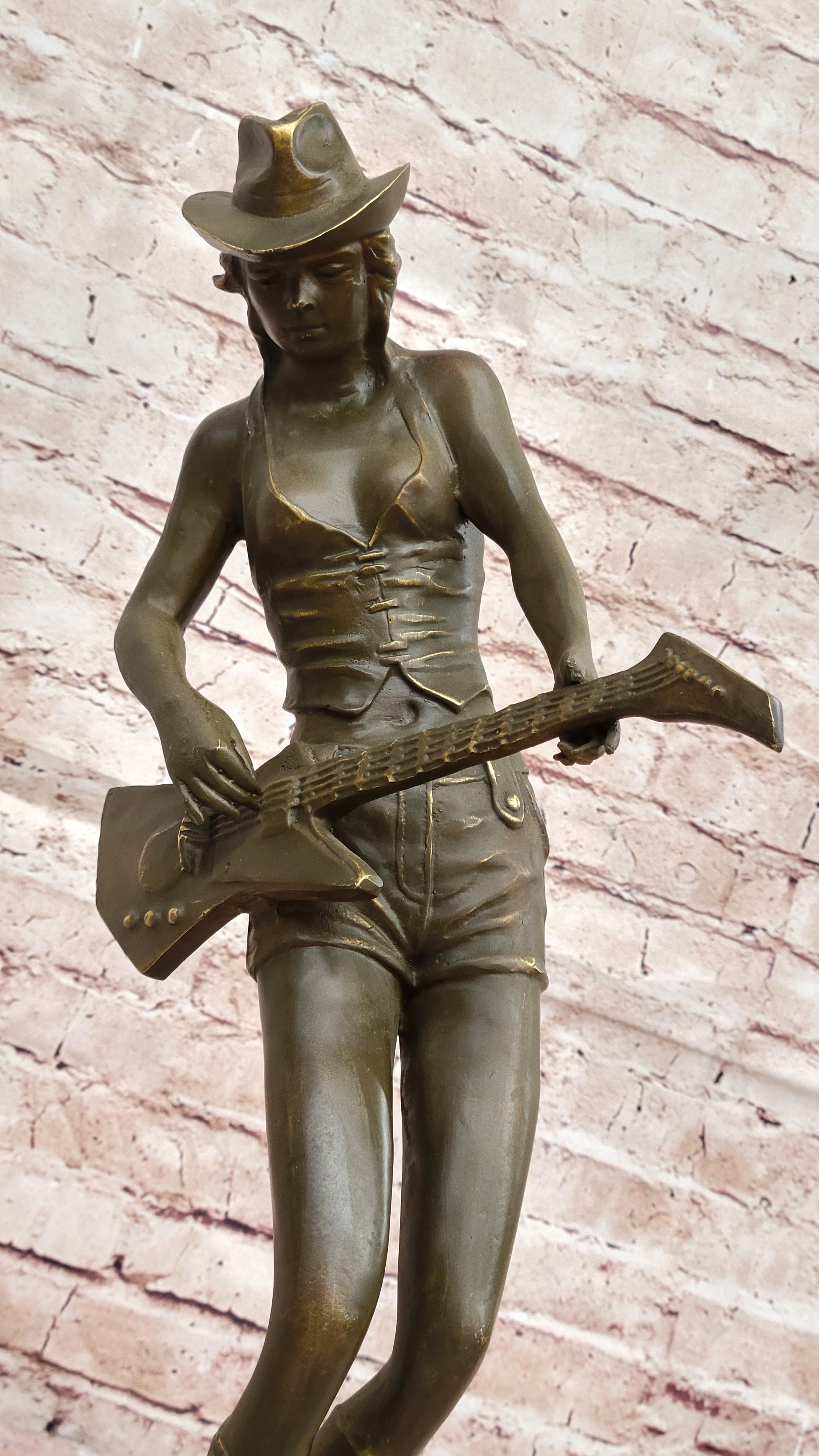 Musician Country Woman Bronze Sculpture Statue Signed Artwork Home Office Figurine