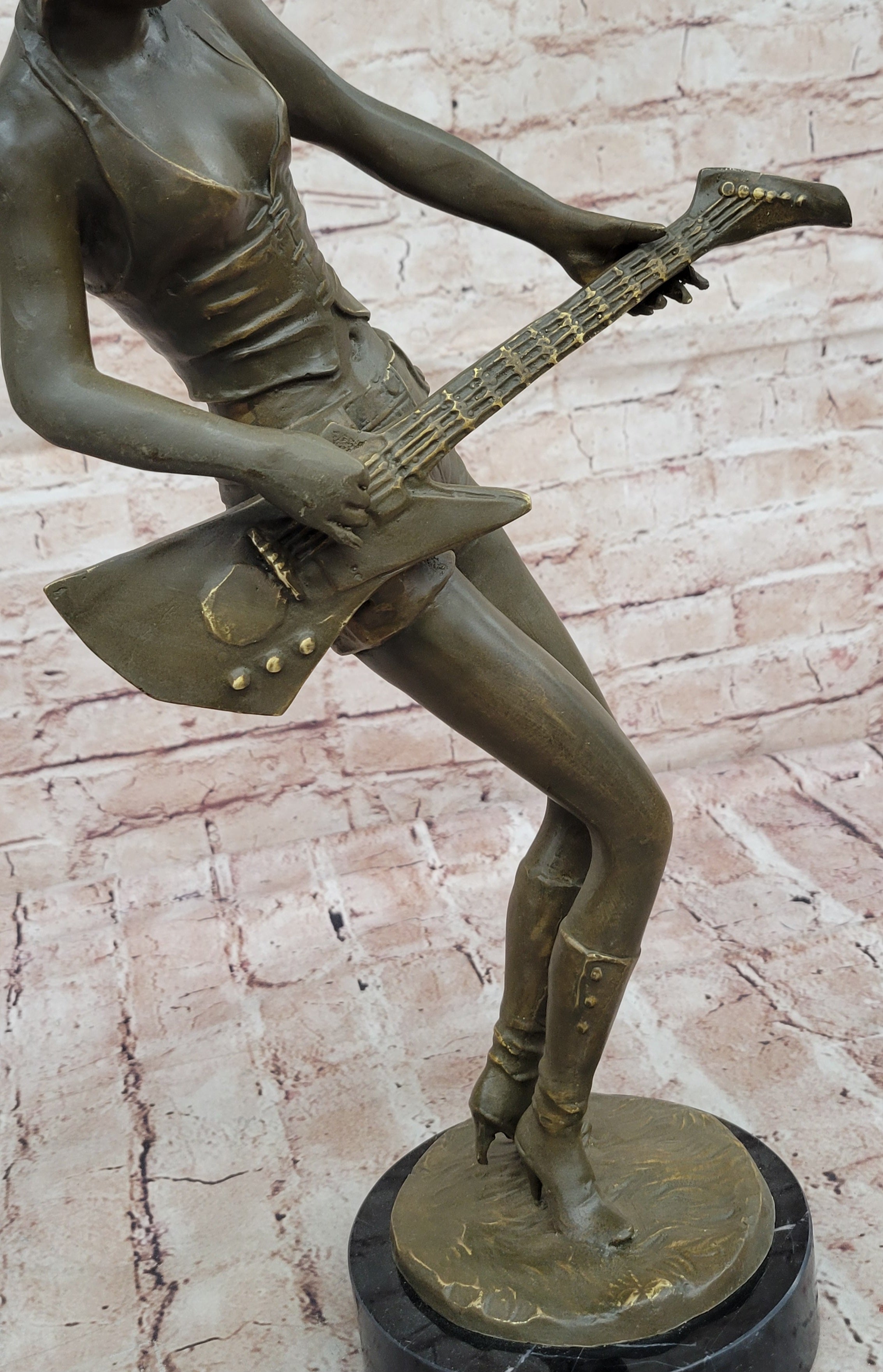 Musician Country Woman Bronze Sculpture Statue Signed Artwork Home Office Figurine