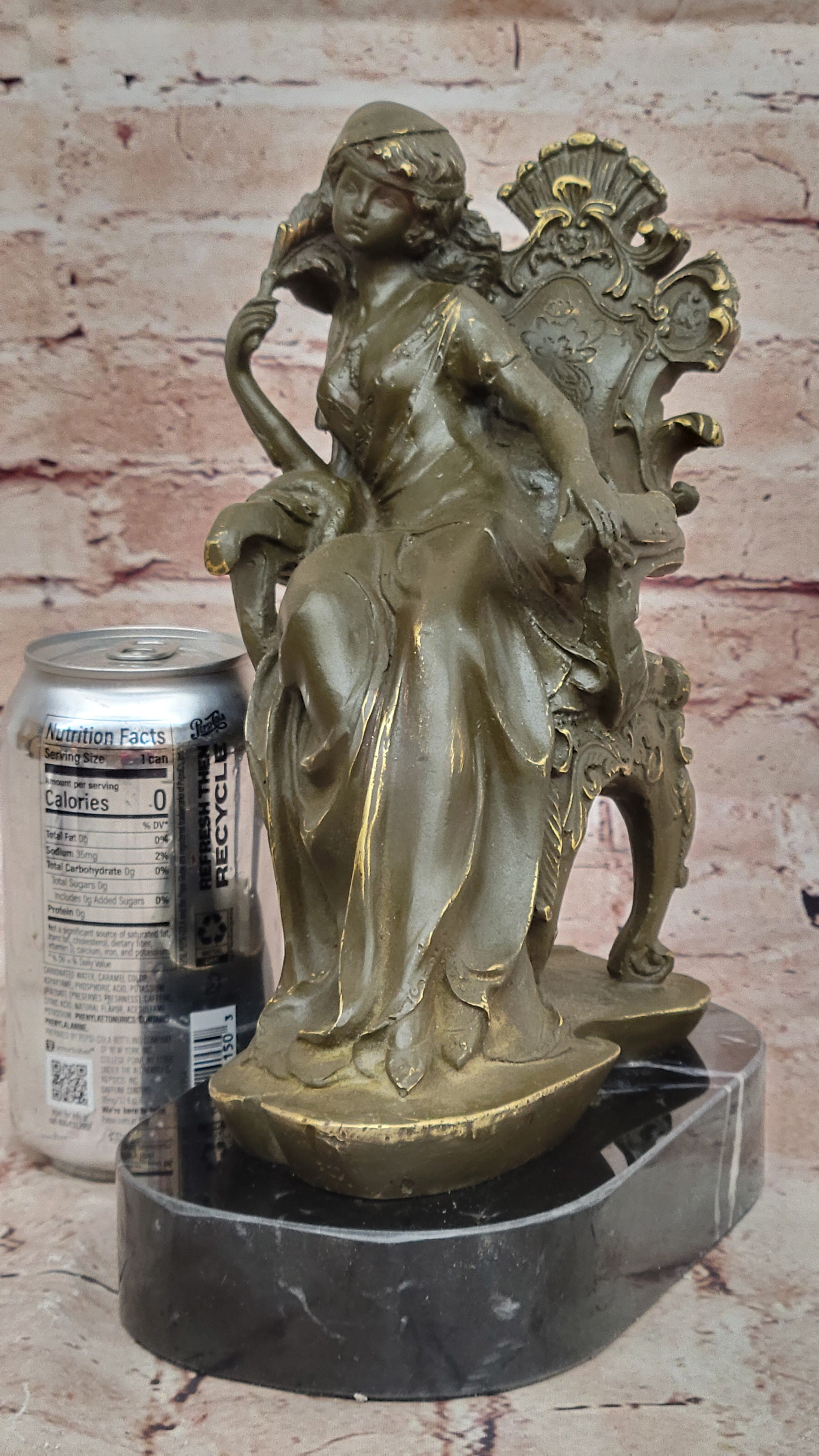 Art Nouveau Girl on Chair Bronze Statue Cesaro Signed Hand Made Figurine Decor