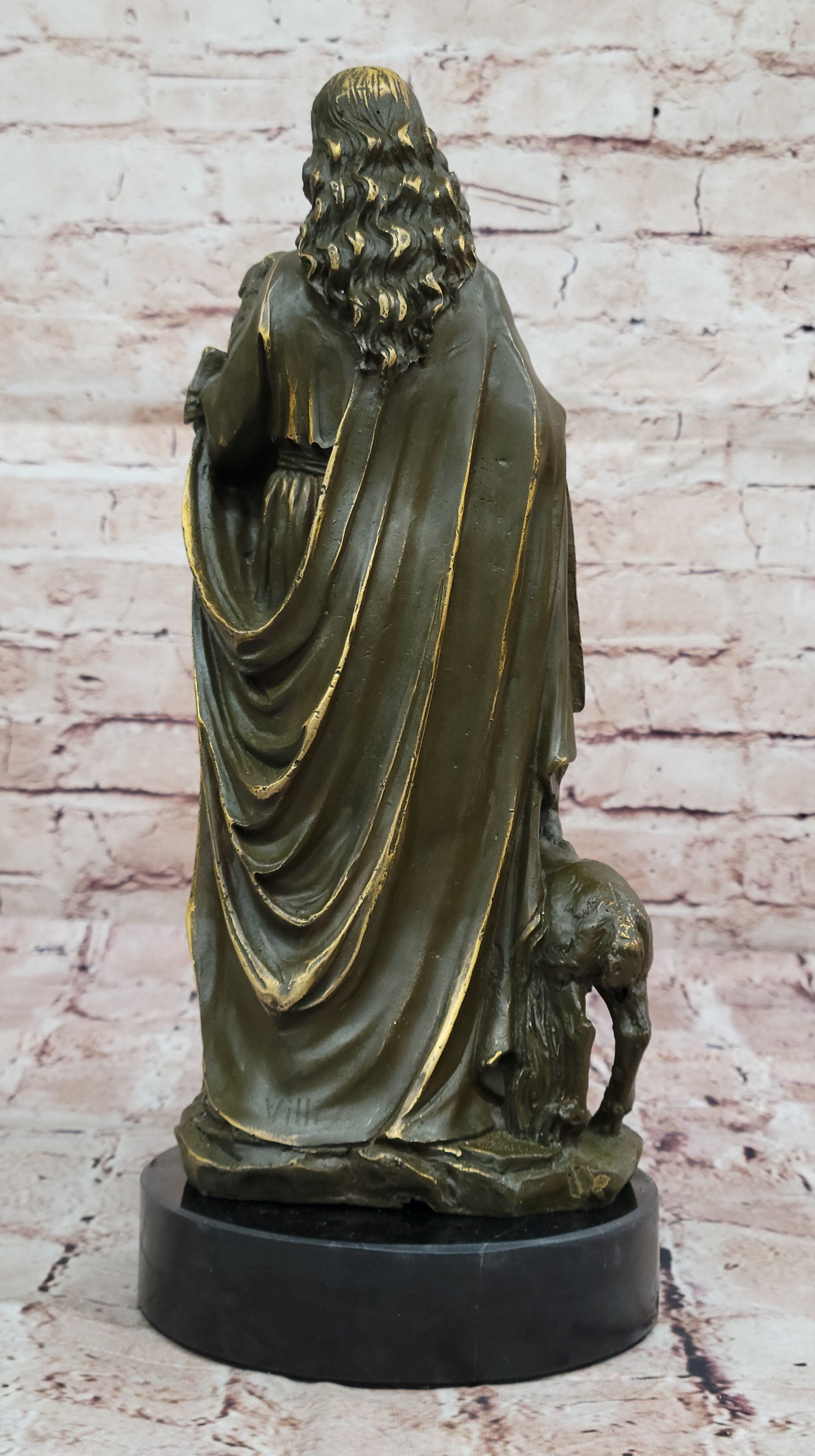 Christian Jesus Holding Lamb Bronze Statue – Home Church Decoration Figurine