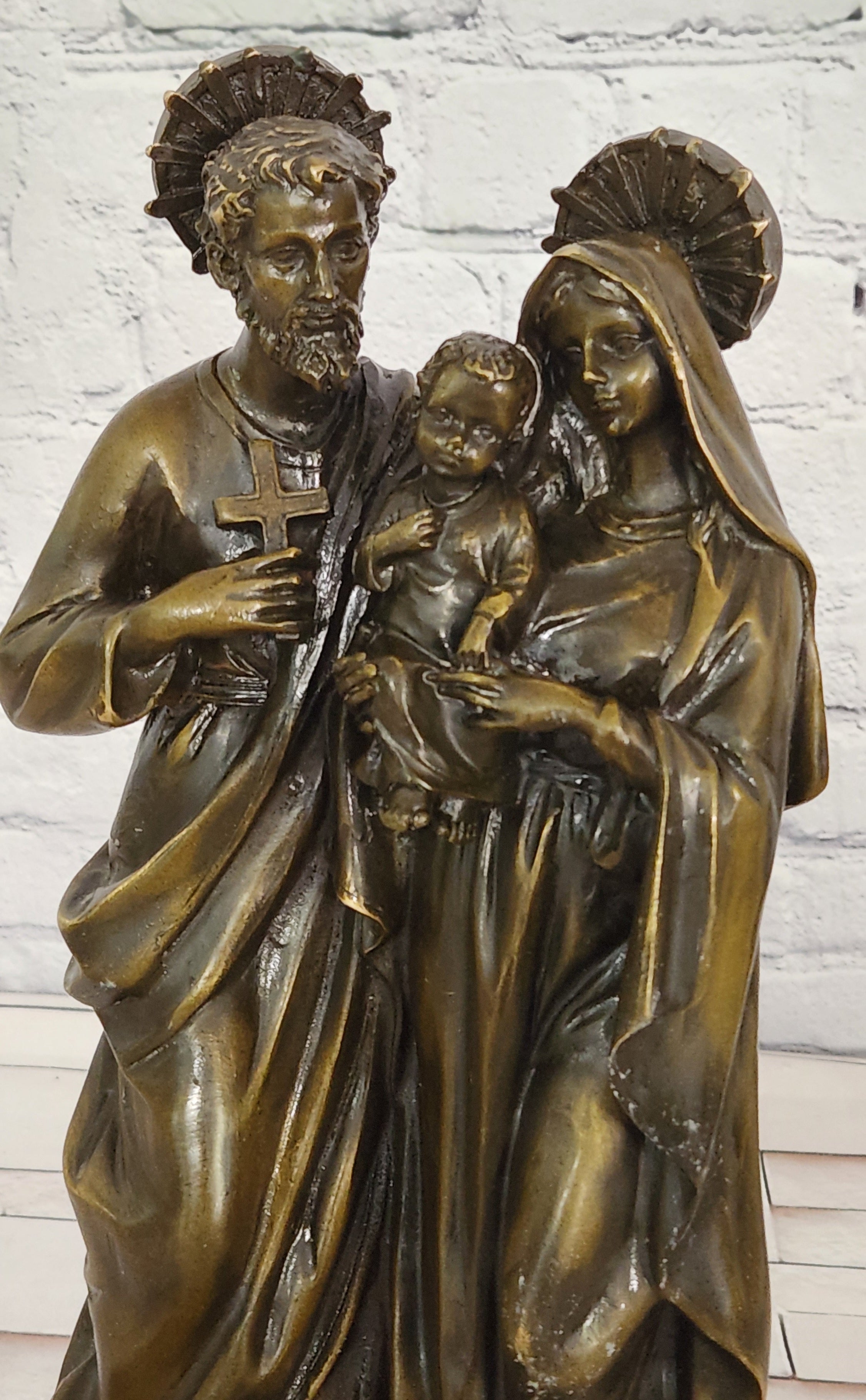 Valli Bronze Saint Joseph Mary Jesus Sculpture Holy Family Collectible Religious Art