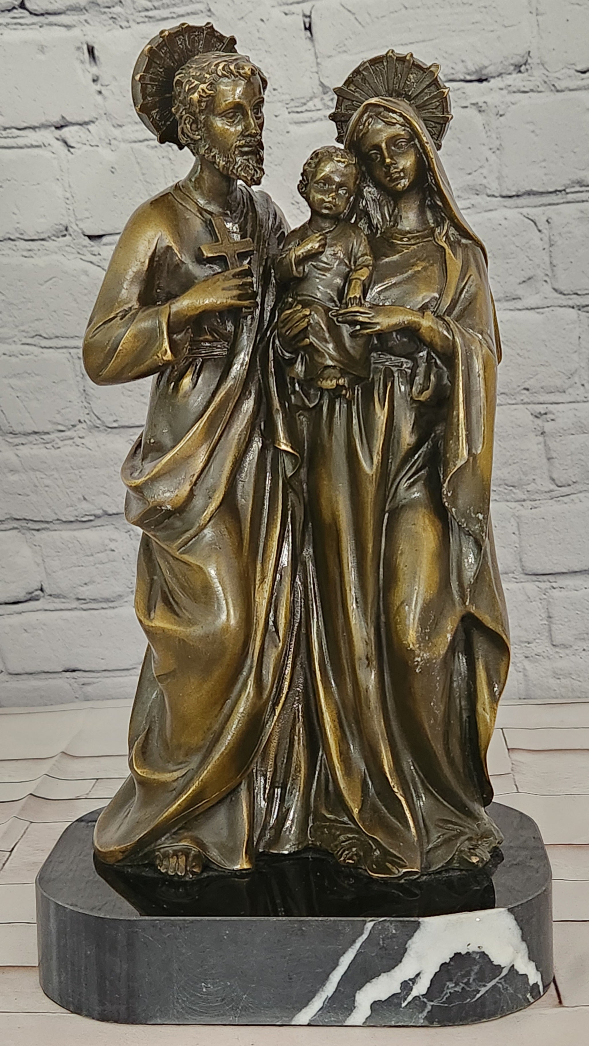 Valli Bronze Saint Joseph Mary Jesus Sculpture Holy Family Collectible Religious Art