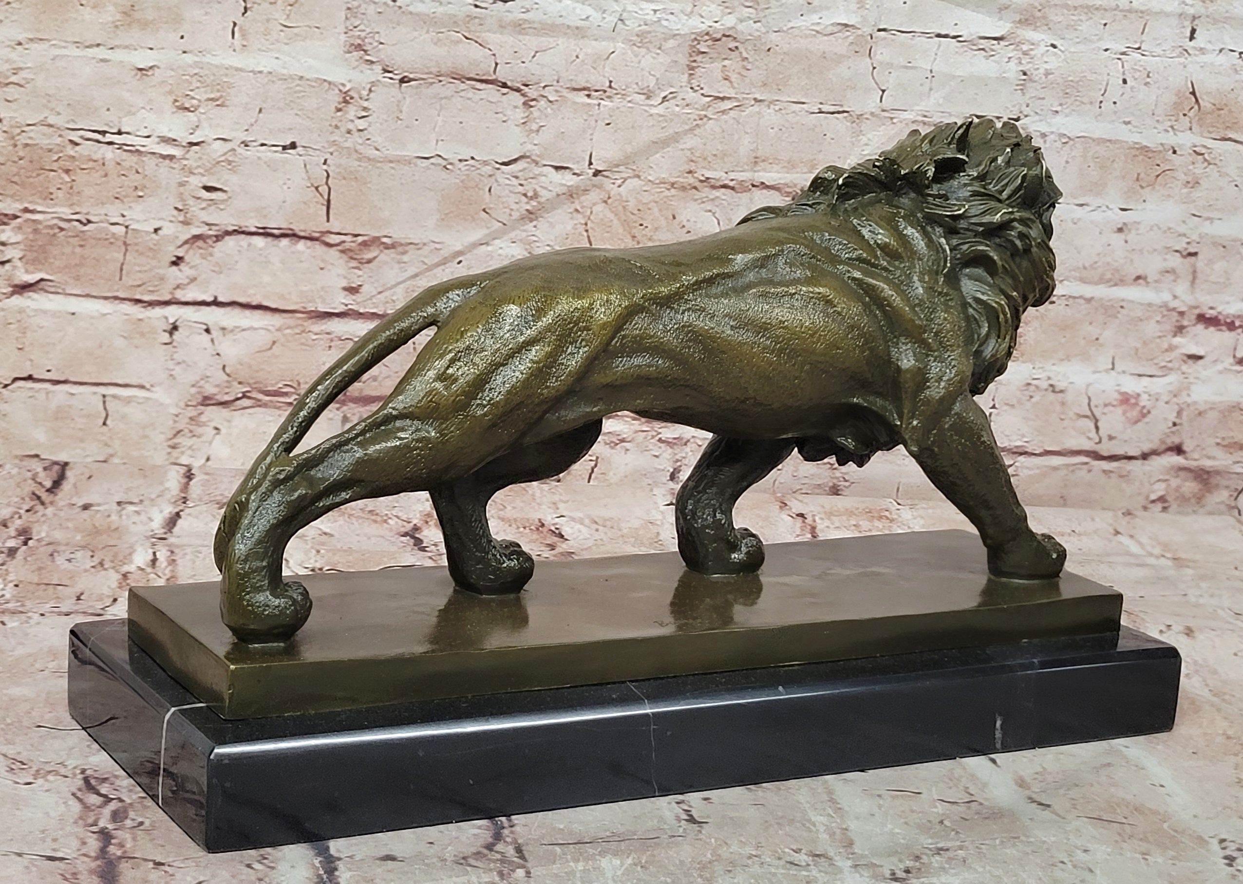 Bronze Wildlife Lion Sculpture Signed Barye Fine Art Collectible Statue
