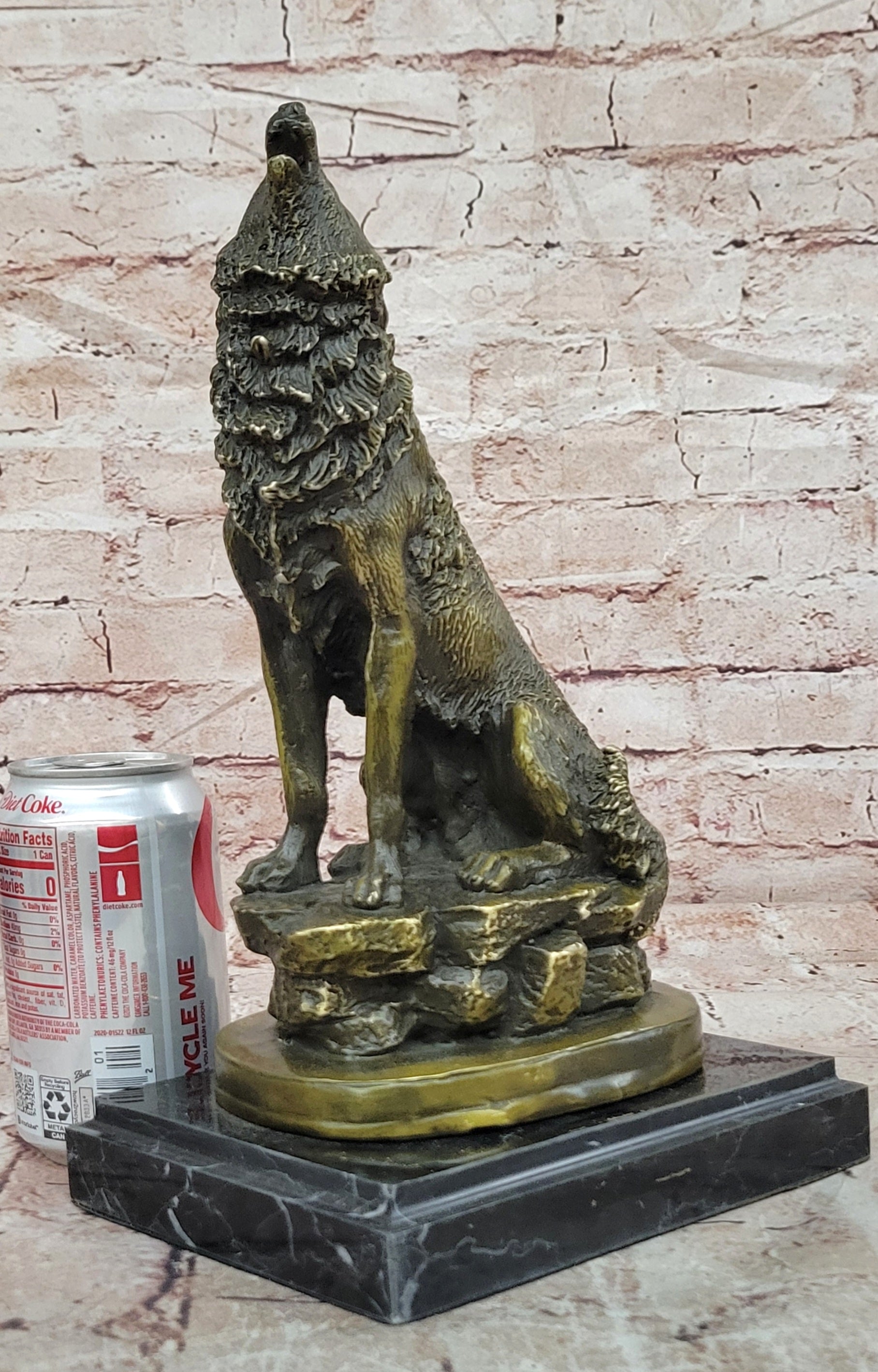 Bronze Howling Wolf Sculpture Signed Barye Wildlife Animal Statue Fine Artwork