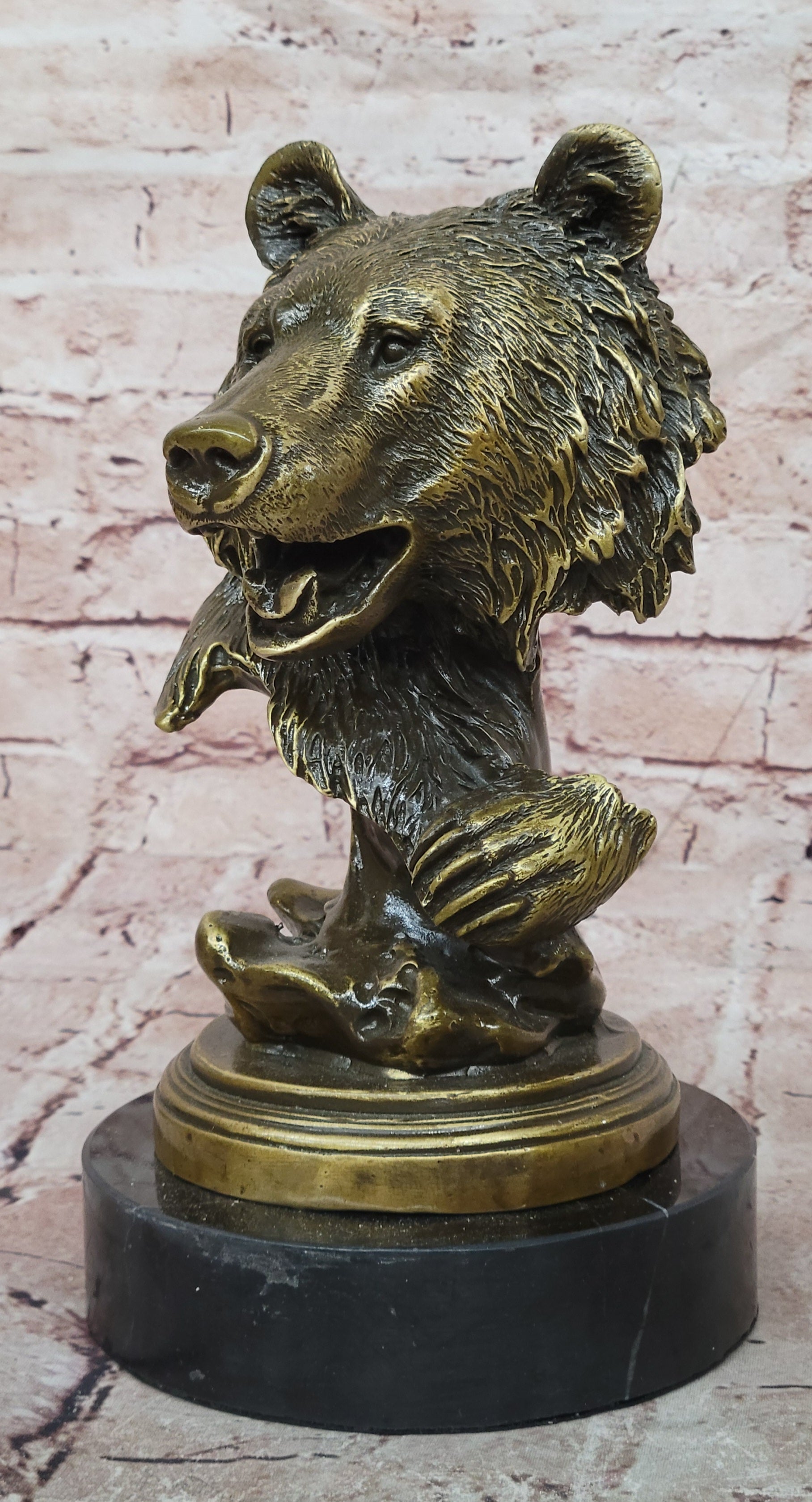 Milo Bronze Roaring Bear Statue Wildlife Bust Figurine Fine Art Collectible Gift