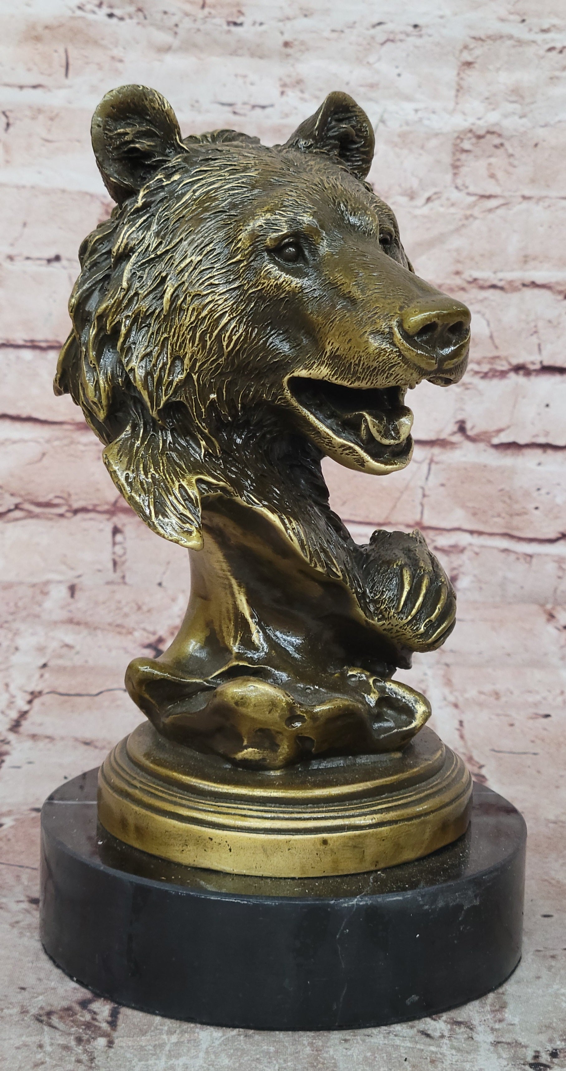 Milo Bronze Roaring Bear Statue Wildlife Bust Figurine Fine Art Collectible Gift