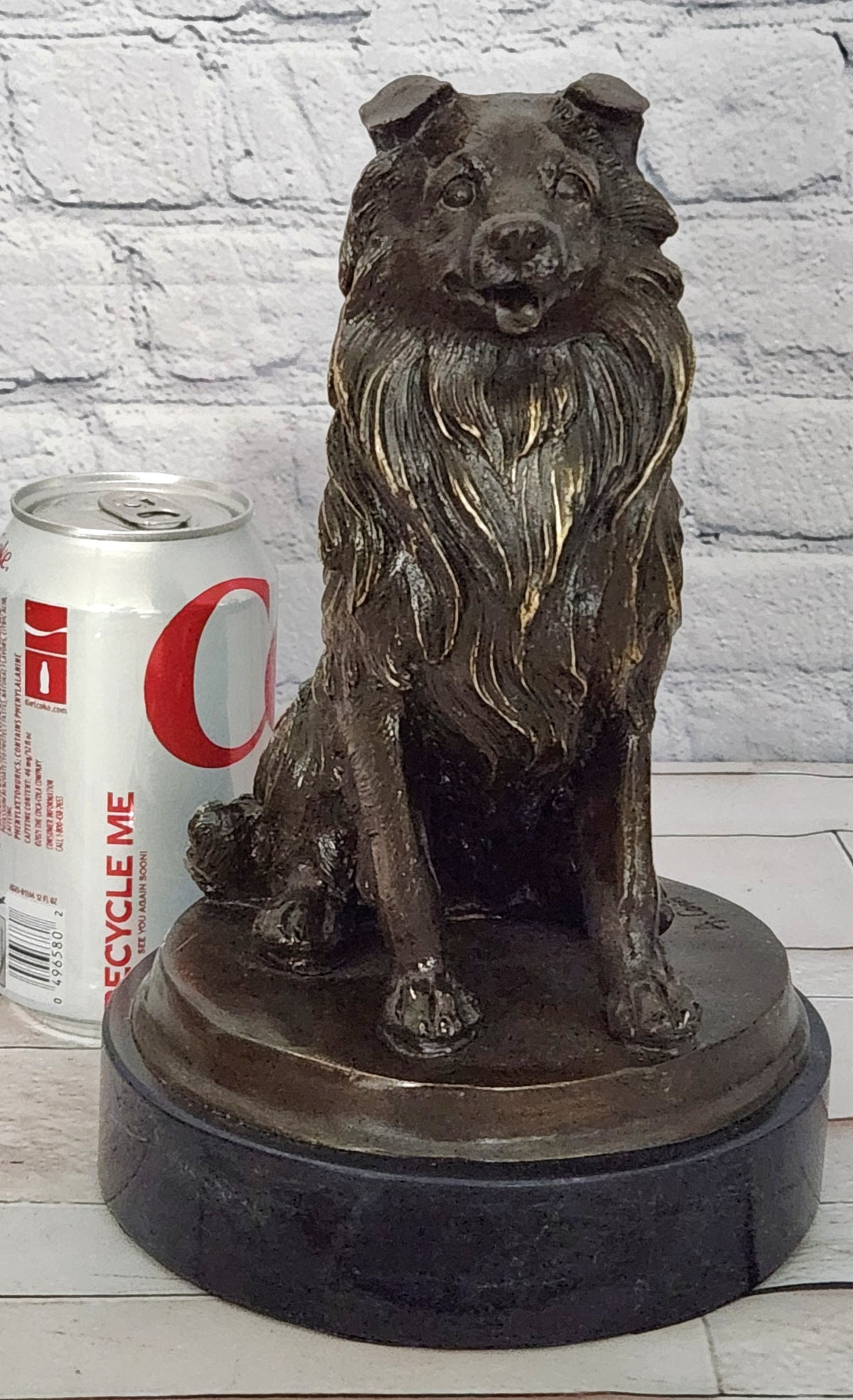 Signed A. Caine Bronze Dog Sculpture Collie Breed Loyal Pet Figurine Art Piece