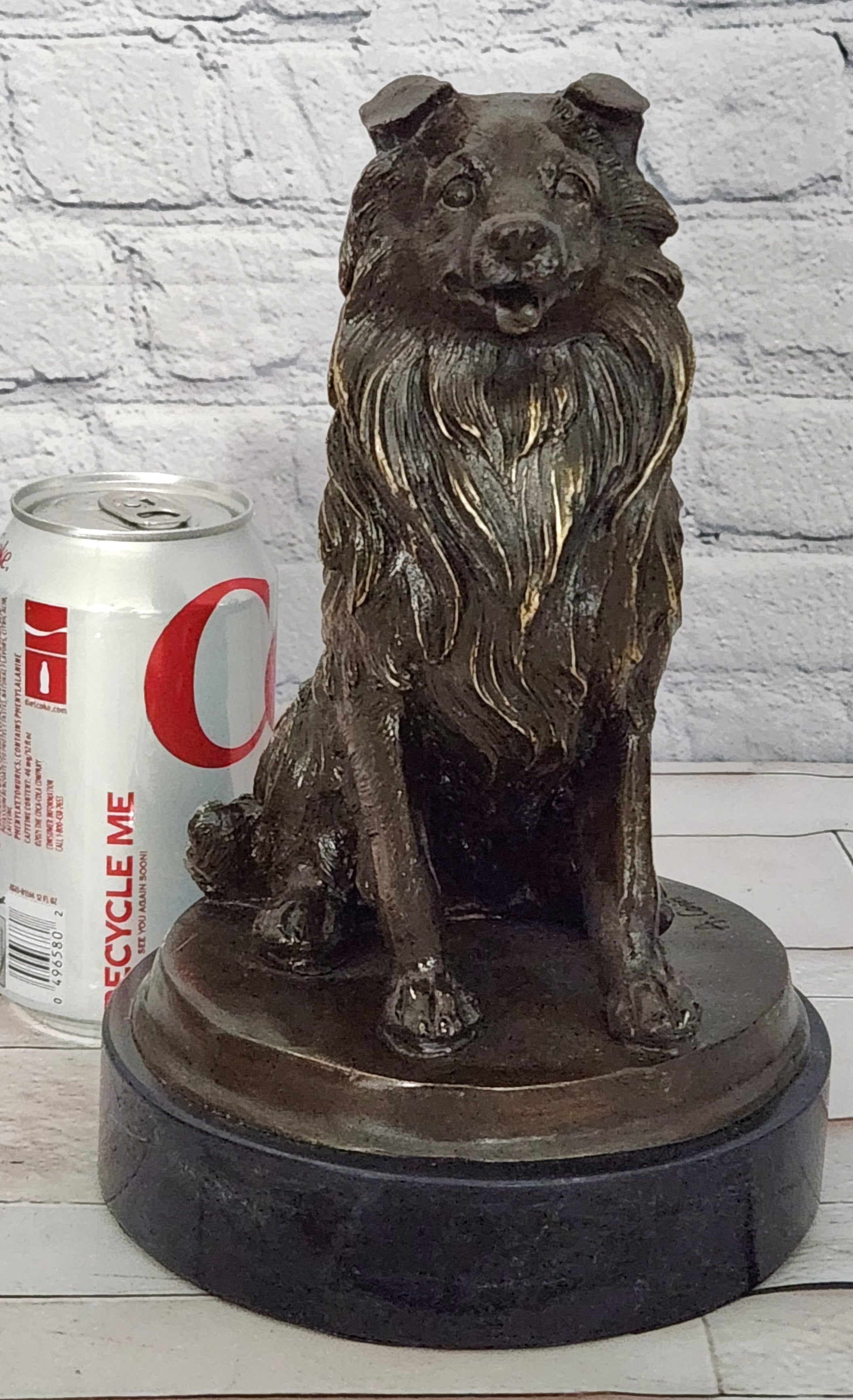Signed A. Caine Bronze Dog Sculpture Collie Breed Loyal Pet Figurine Art Piece
