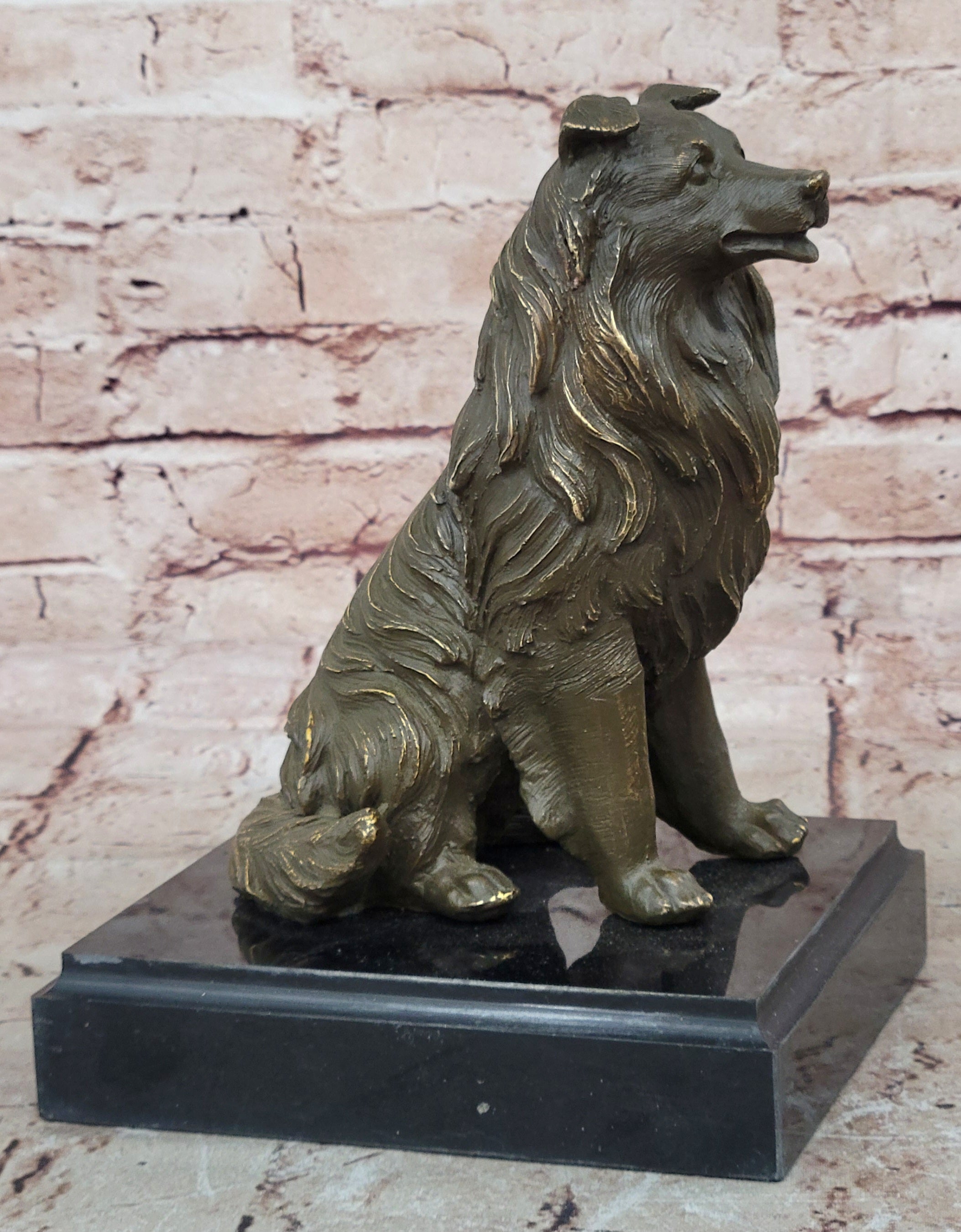 Original Signed Milo Bronze Sculpture Statue Loyal Collie Dog Collectible Pet Figurine