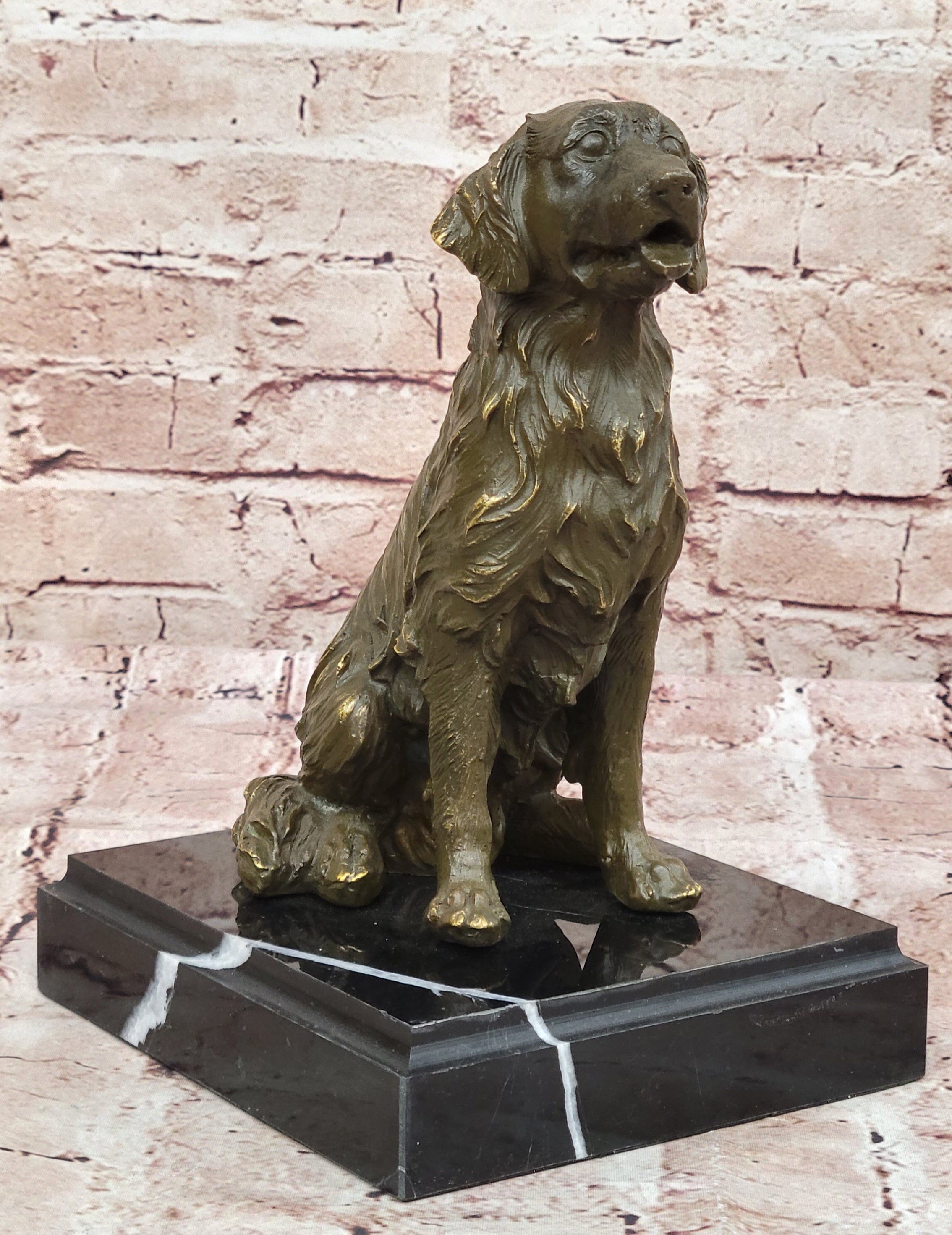 Museum Quality Bronze Dog Statue Golden Retriever Signed M. Lopez Animal Lover Sculpture