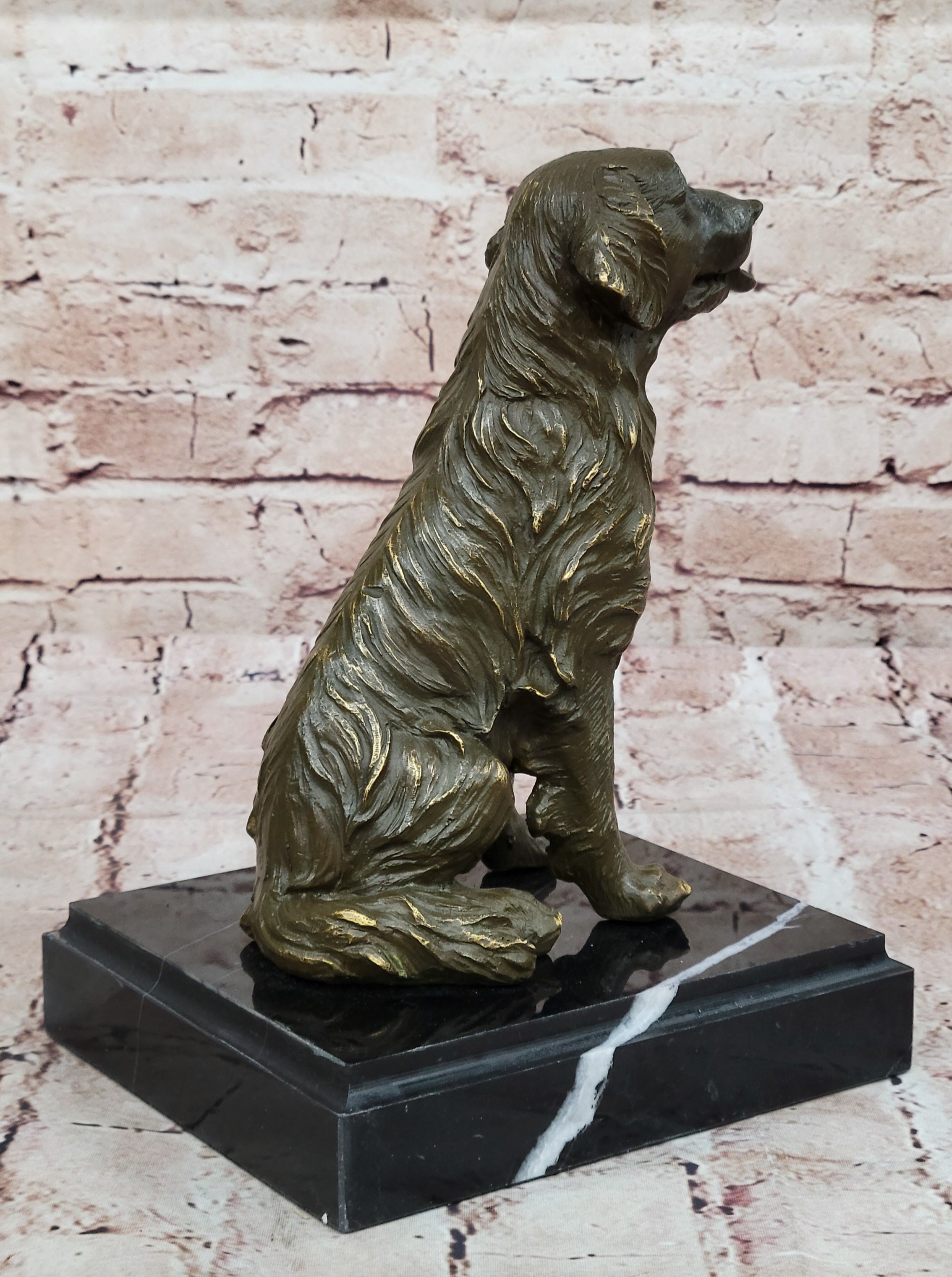 Museum Quality Bronze Dog Statue Golden Retriever Signed M. Lopez Animal Lover Sculpture