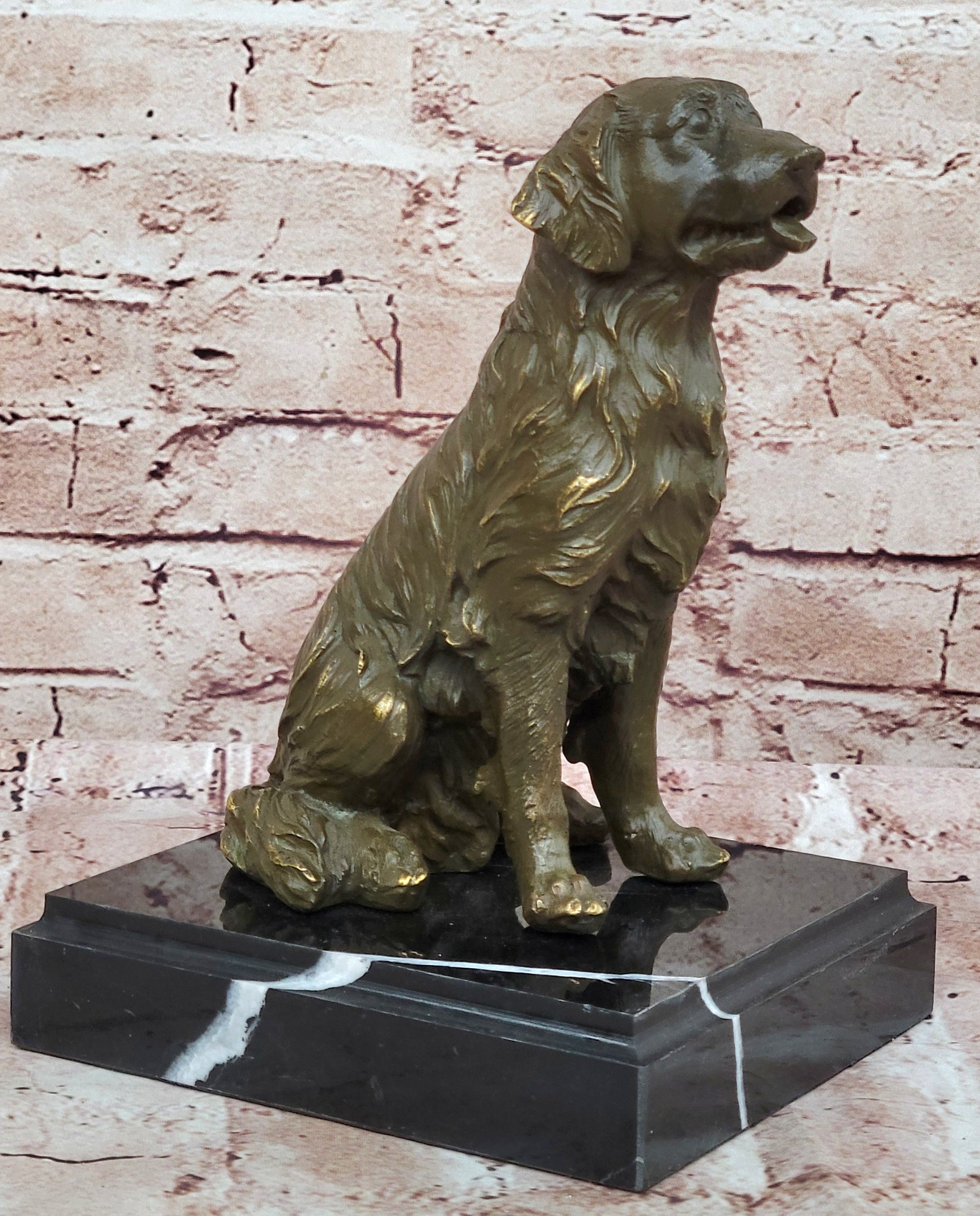 Museum Quality Bronze Dog Statue Golden Retriever Signed M. Lopez Animal Lover Sculpture