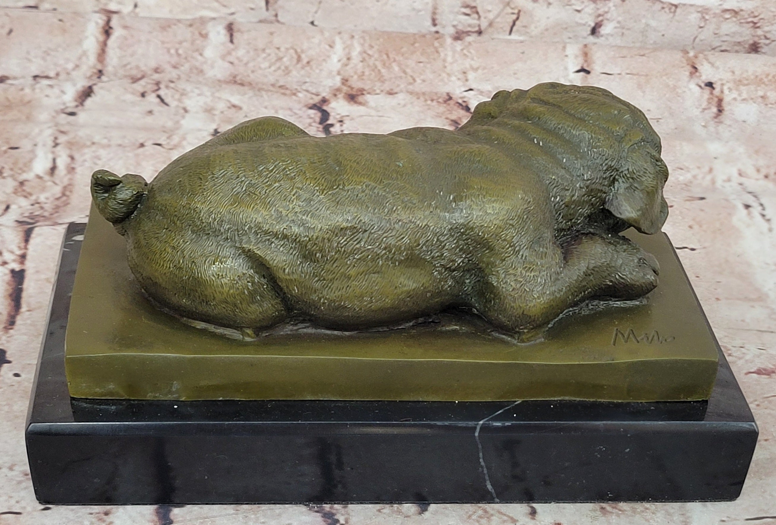 Bronze Sleeping Bulldog Sculpture Signed Milo Dog Lover Figurine Statue