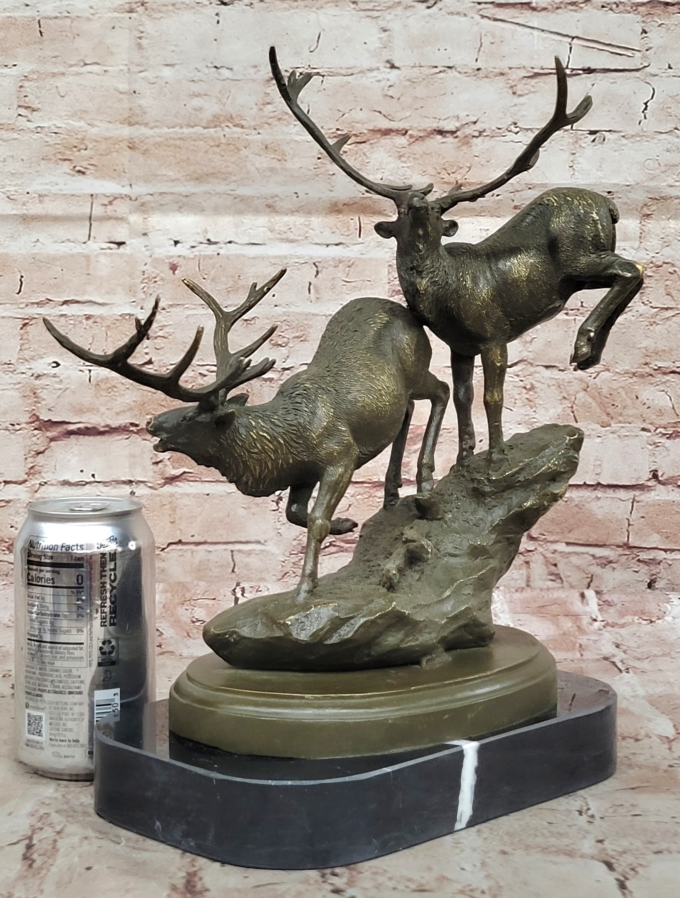 Sportsman Cabin Decor Running Buck Bronze Sculpture Elk Figurine Signed Bugatti Statue