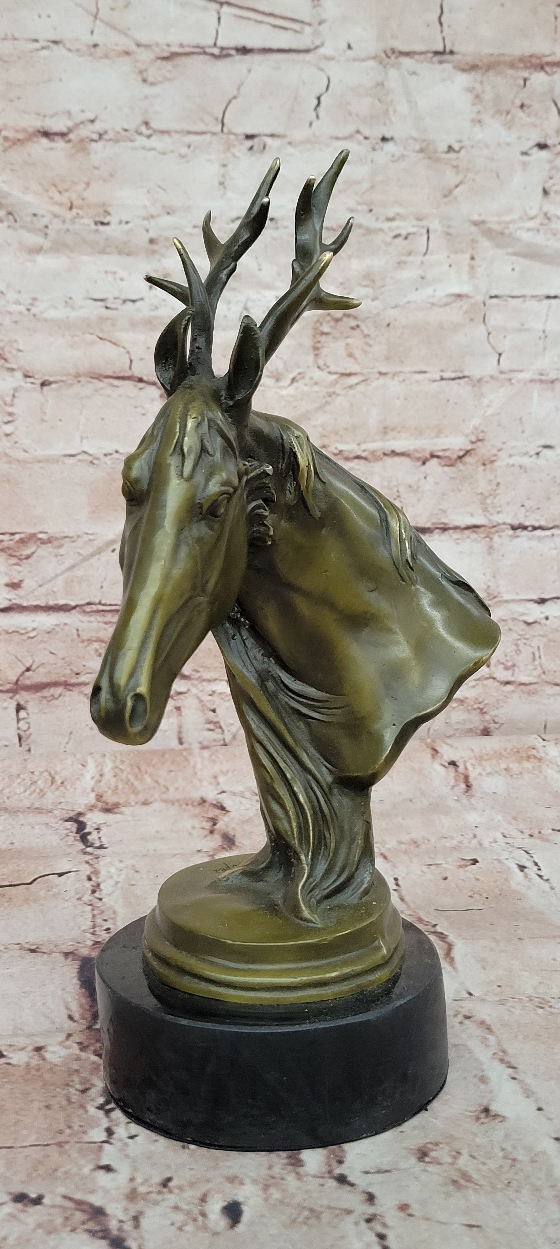 Bronze Mythical Stag Horse Sculpture Signed M Lopez Fantasy Creature Art
