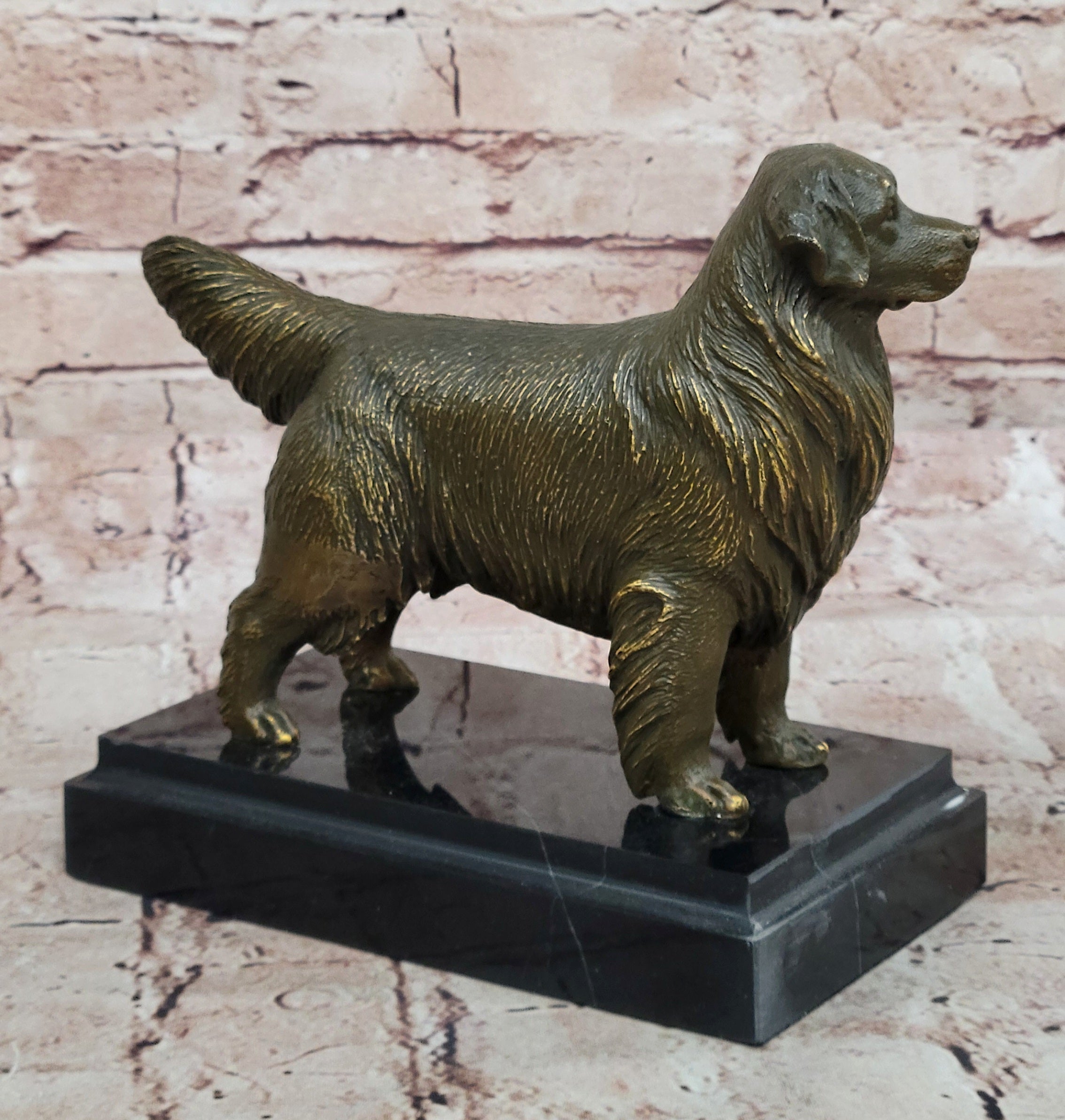 Real Bronze Golden Retriever Statue by Mogniez Sculpture Pet Lover Collectible Figurine