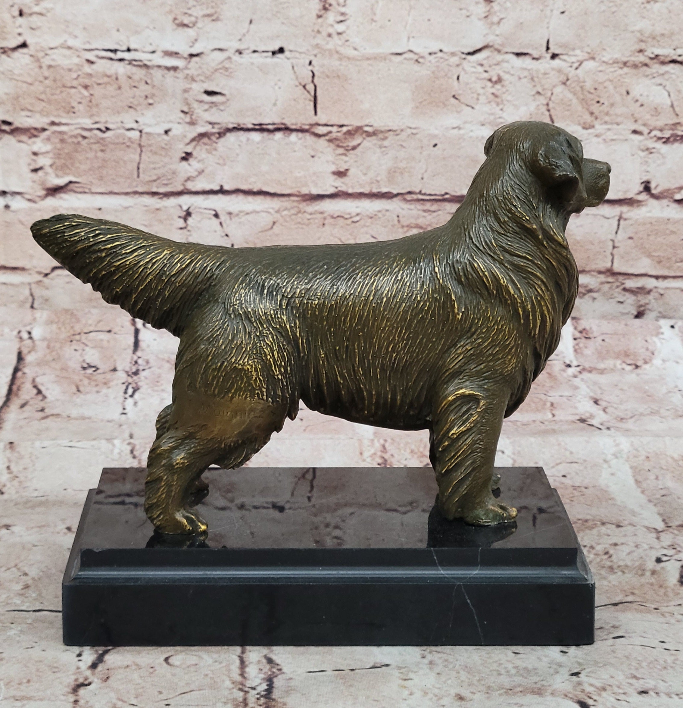 Real Bronze Golden Retriever Statue by Mogniez Sculpture Pet Lover Collectible Figurine