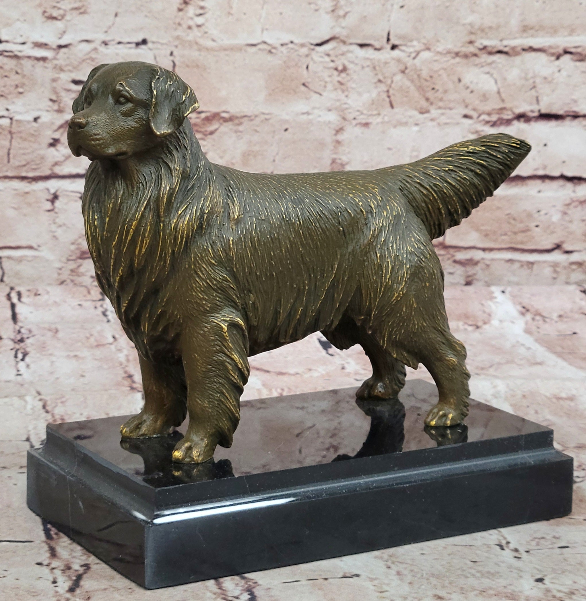 Real Bronze Golden Retriever Statue by Mogniez Sculpture Pet Lover Collectible Figurine