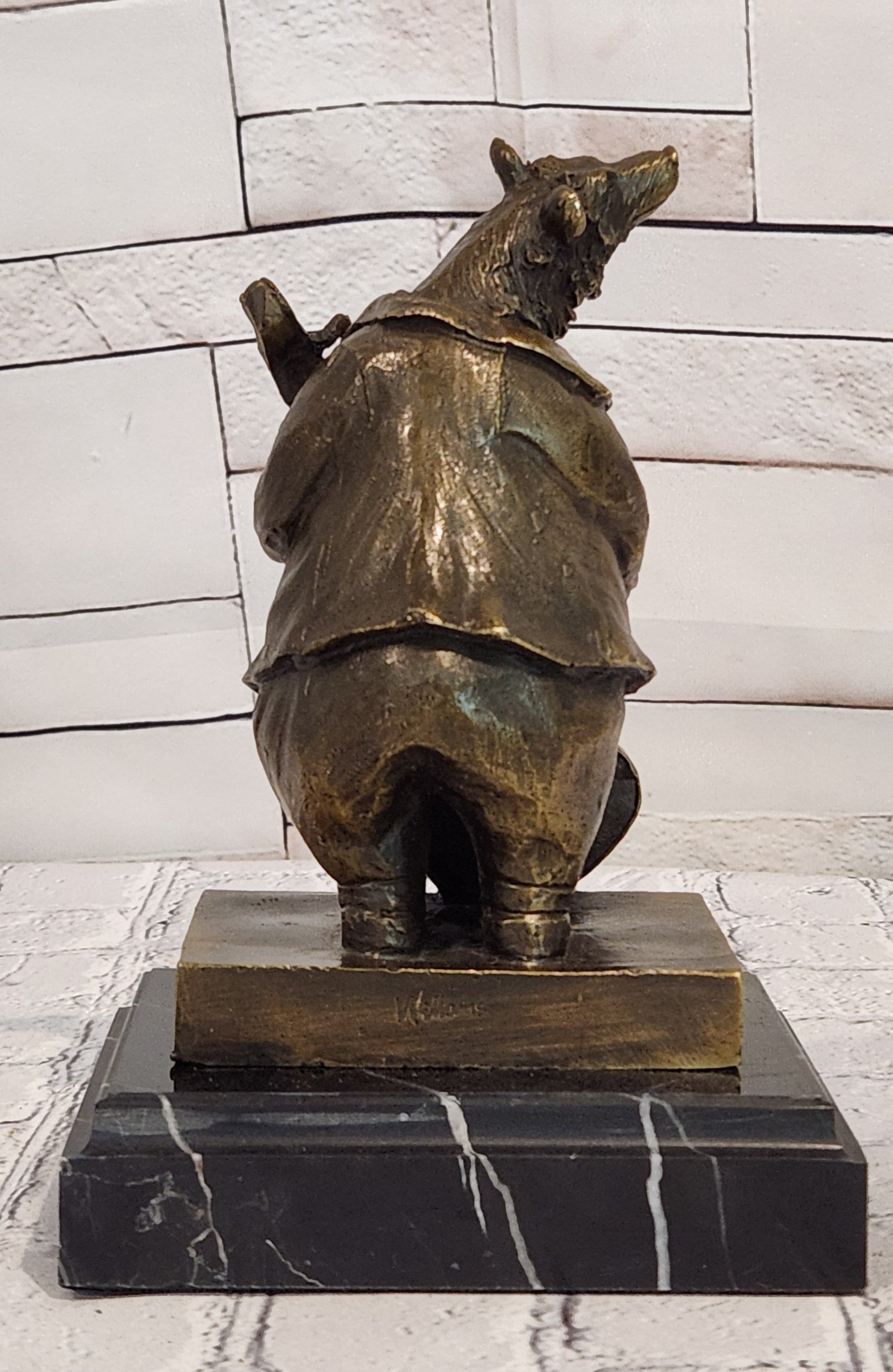 Bronze Bear Cellist Sculpture Signed Williams Music Animal Art Collectible Decor