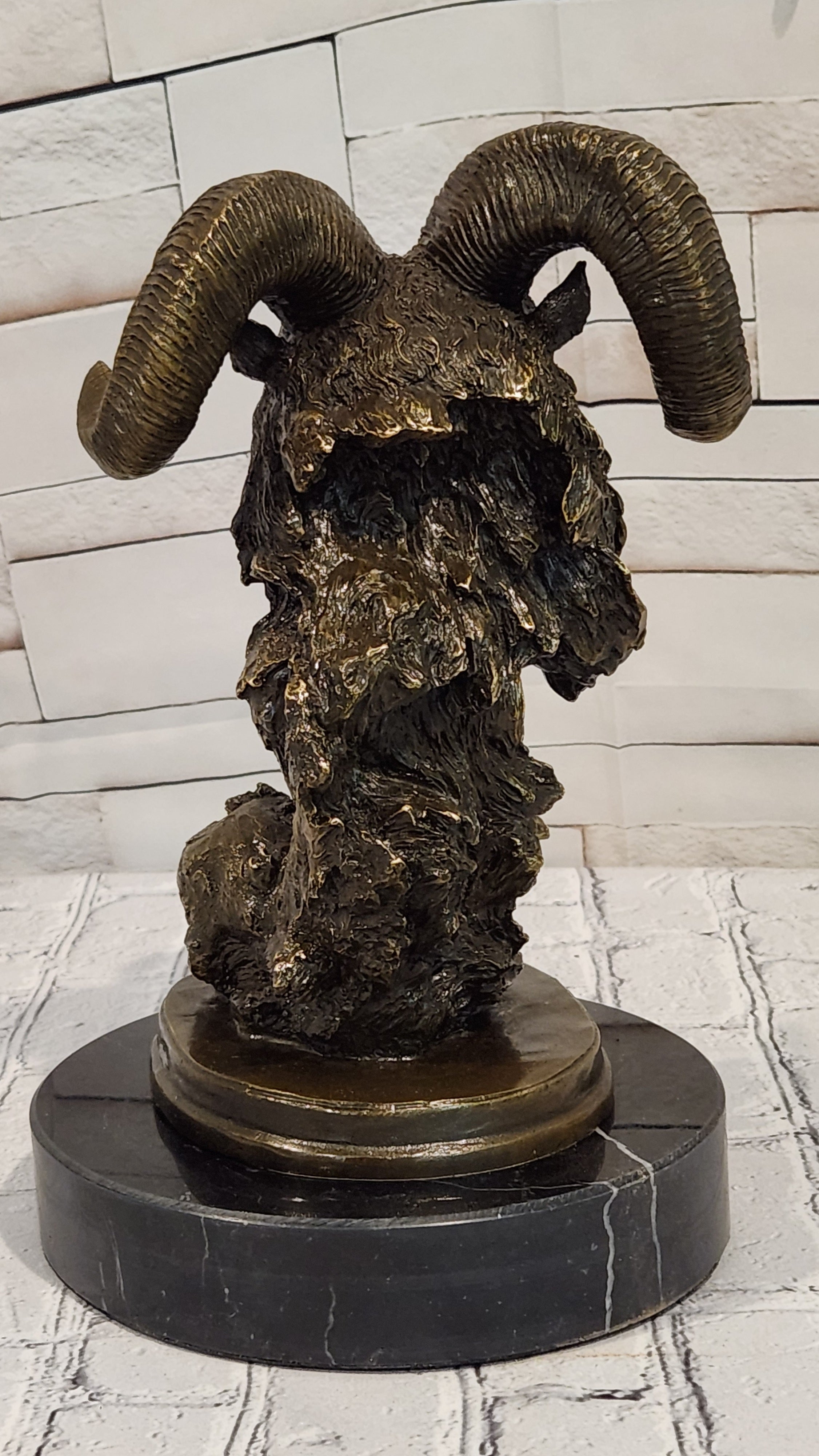 Signed Milo Bronze Ram Head Sculpture Marble Base Animal Collectible Artwork