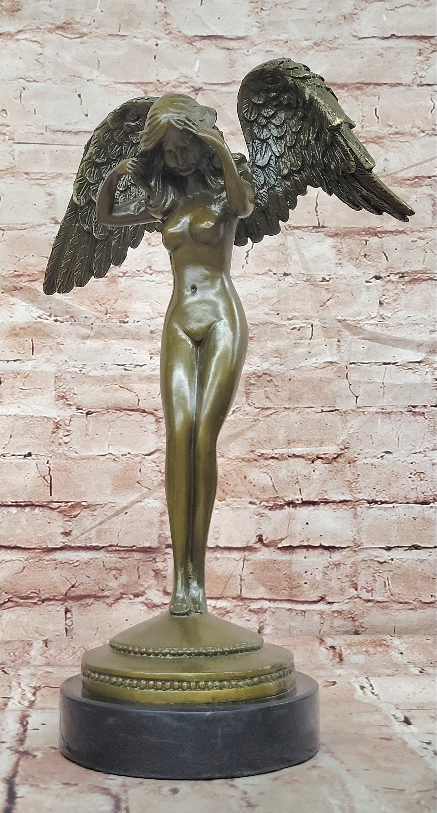 Bronze Custodian Angel Sculpture Signed Weinman Mythological Art Statue Decor