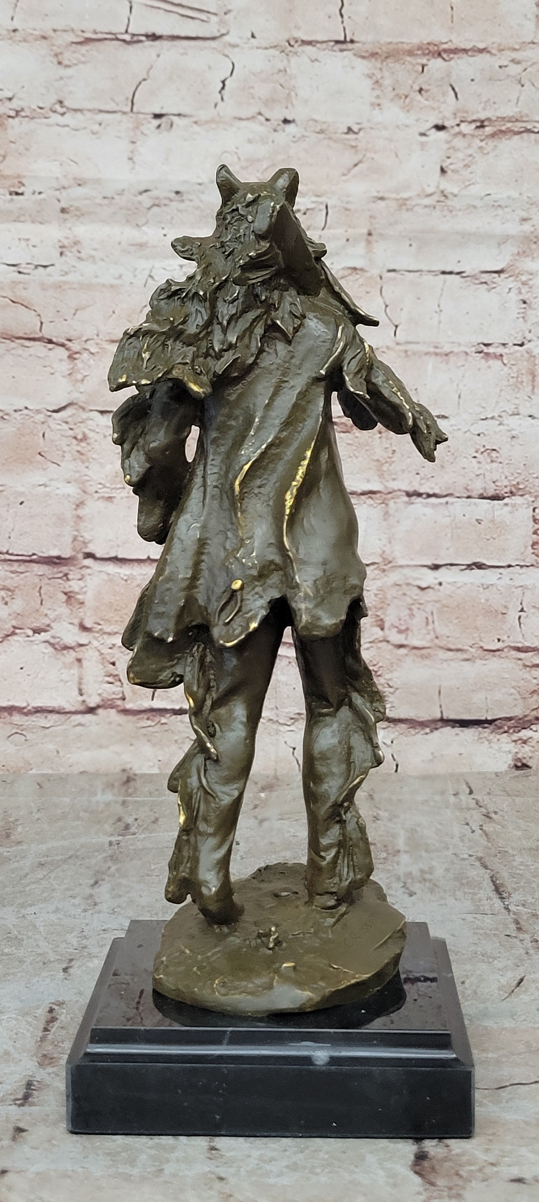 Bronze Sculpture Statue of American Indian Chief in Headdress Signed C M Russell Collectible