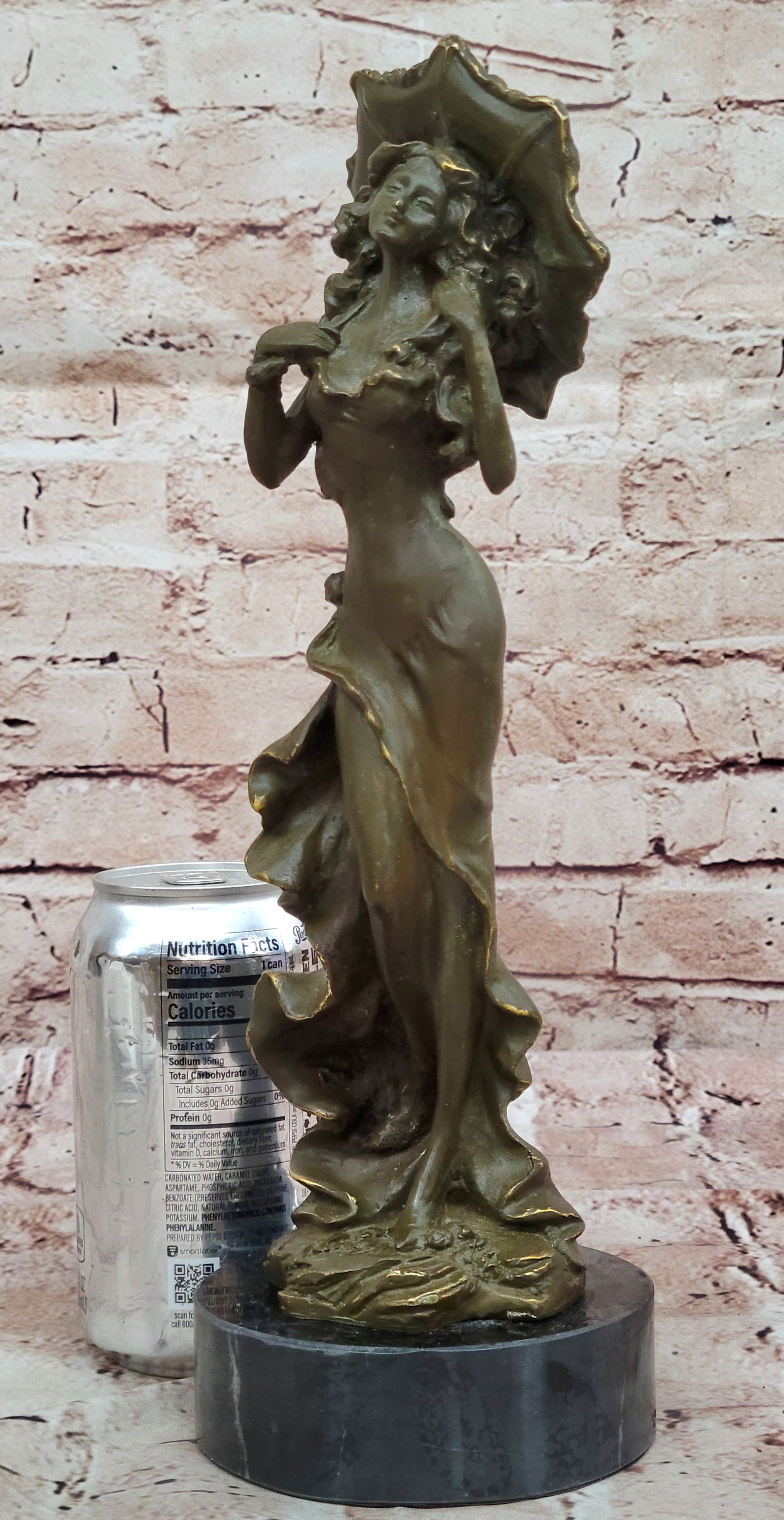 Genuine Bronze Victorian Woman Statue with Umbrella – Classic Sculpture Figurine