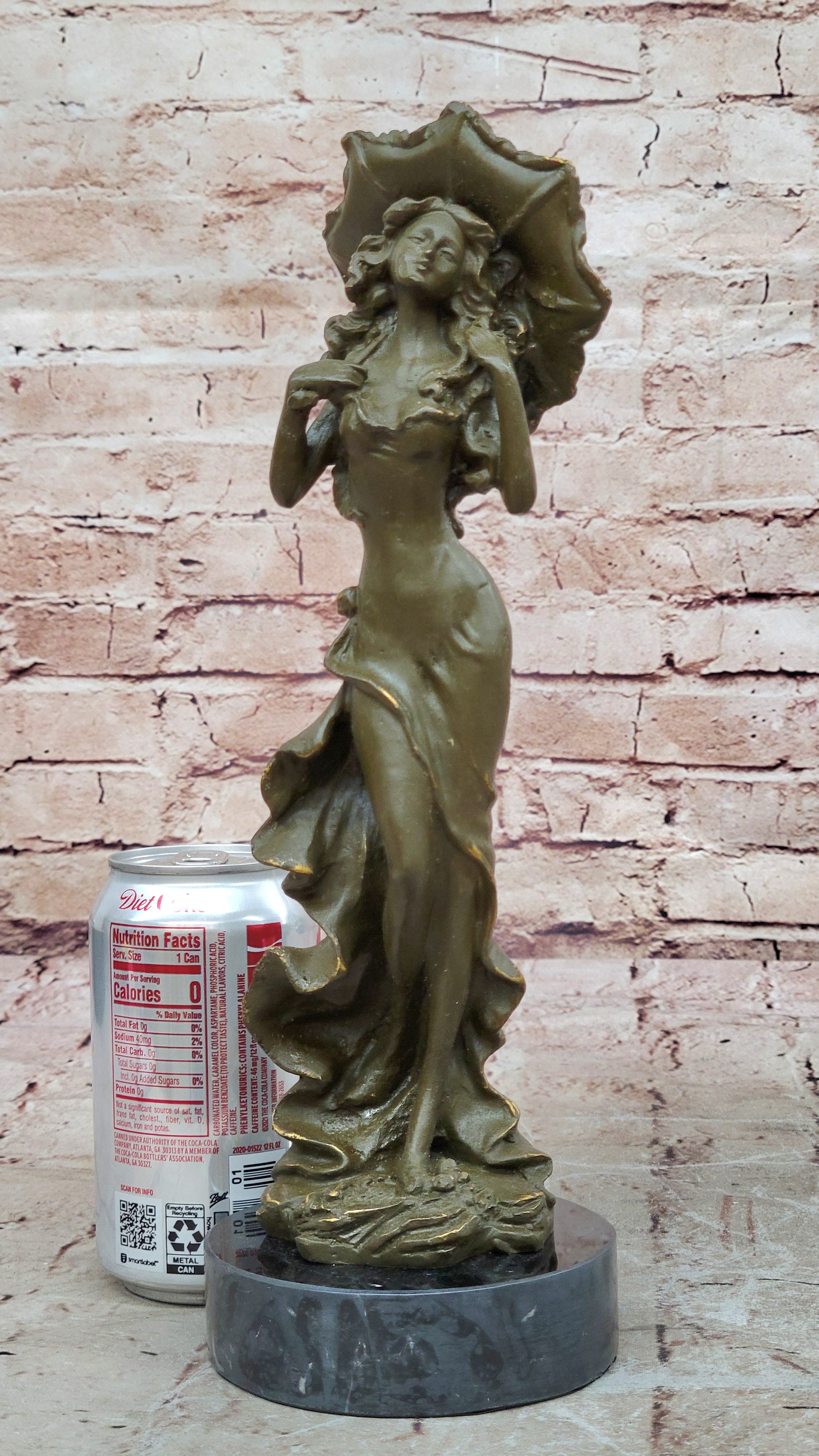 Genuine Bronze Victorian Woman Statue with Umbrella – Classic Sculpture Figurine