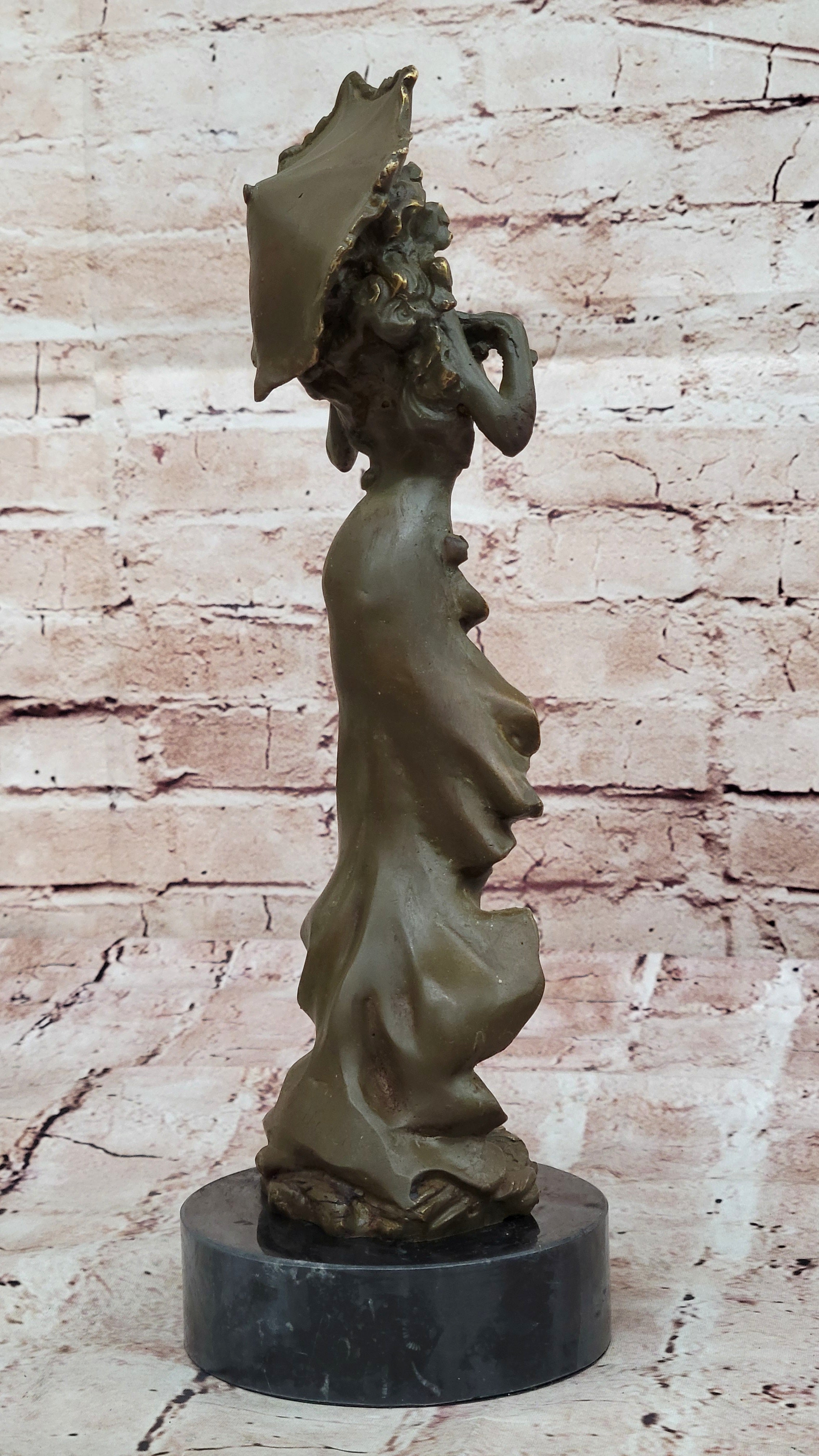 Genuine Bronze Victorian Woman Statue with Umbrella – Classic Sculpture Figurine