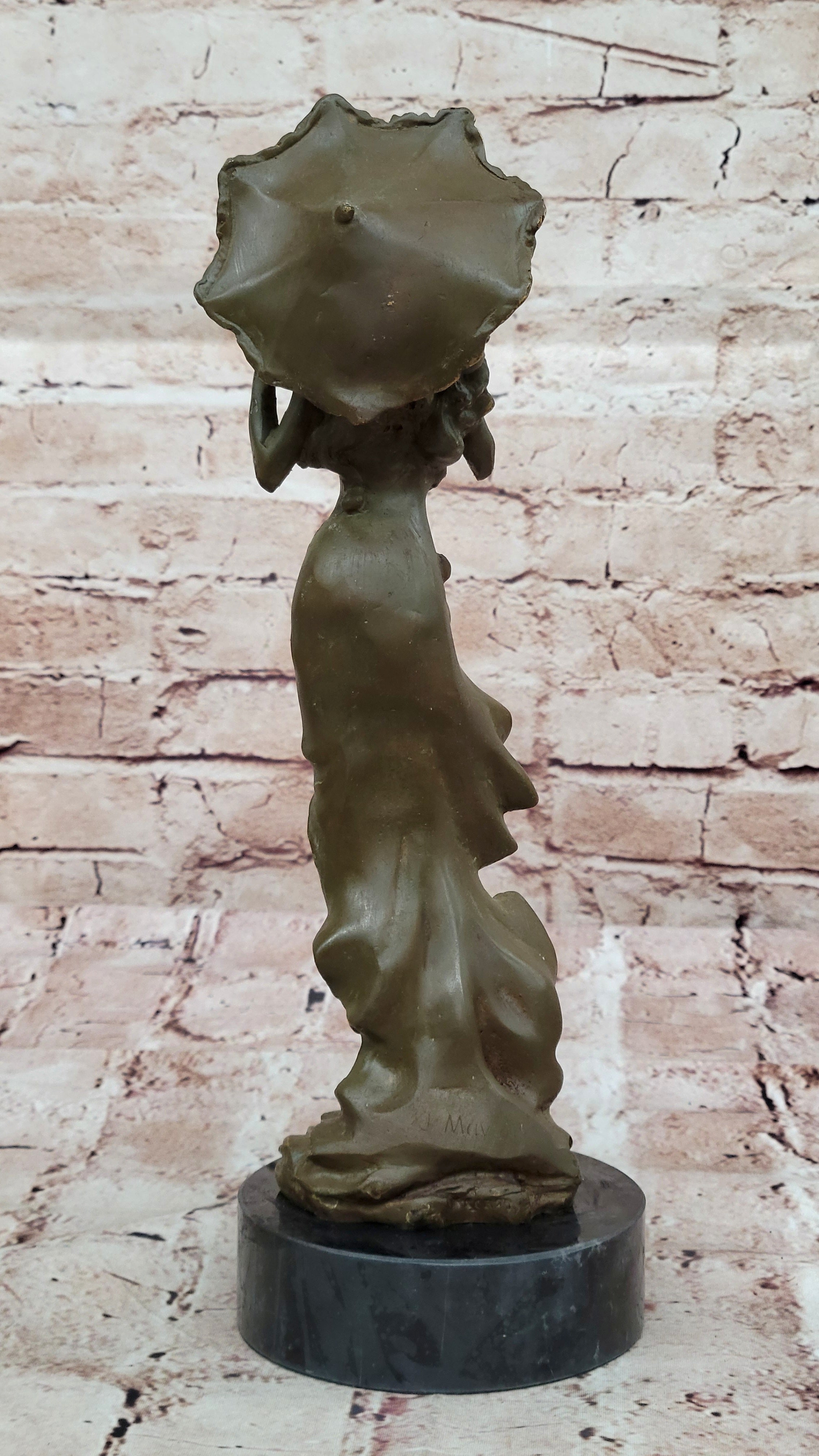 Genuine Bronze Victorian Woman Statue with Umbrella – Classic Sculpture Figurine
