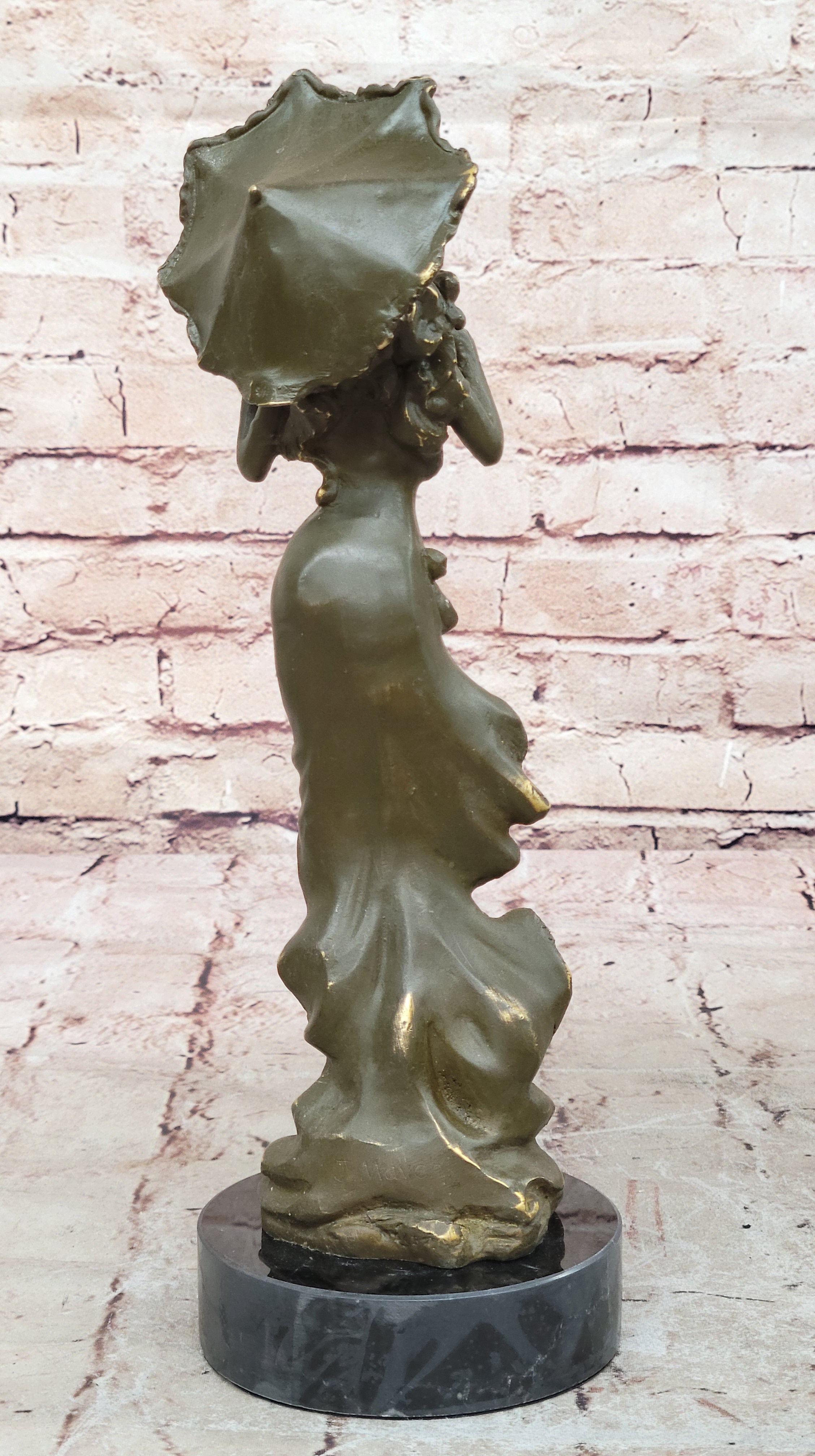 Genuine Bronze Victorian Woman Statue with Umbrella – Classic Sculpture Figurine