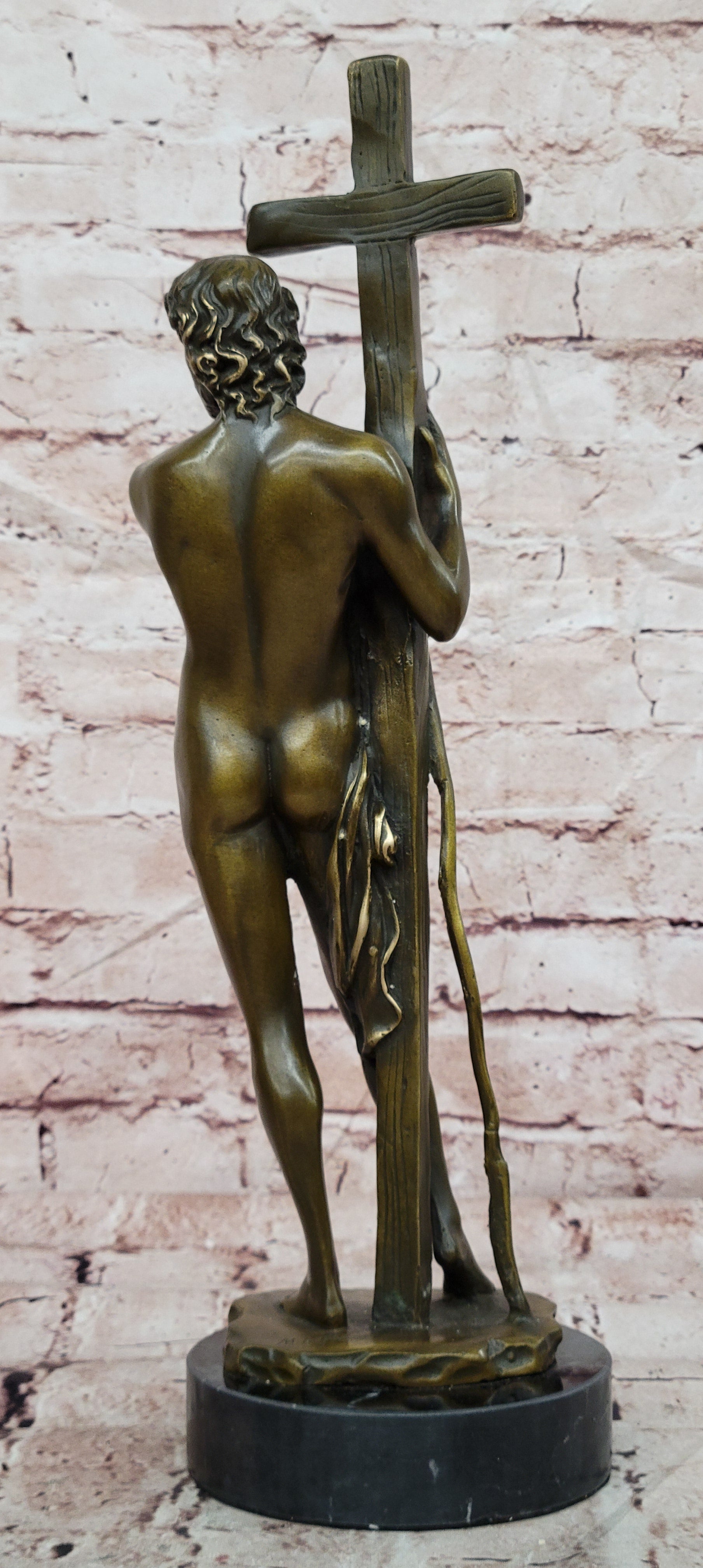 Signed Miguel Lopez Bronze Jesus with Cross Statue Church Decor Artwork