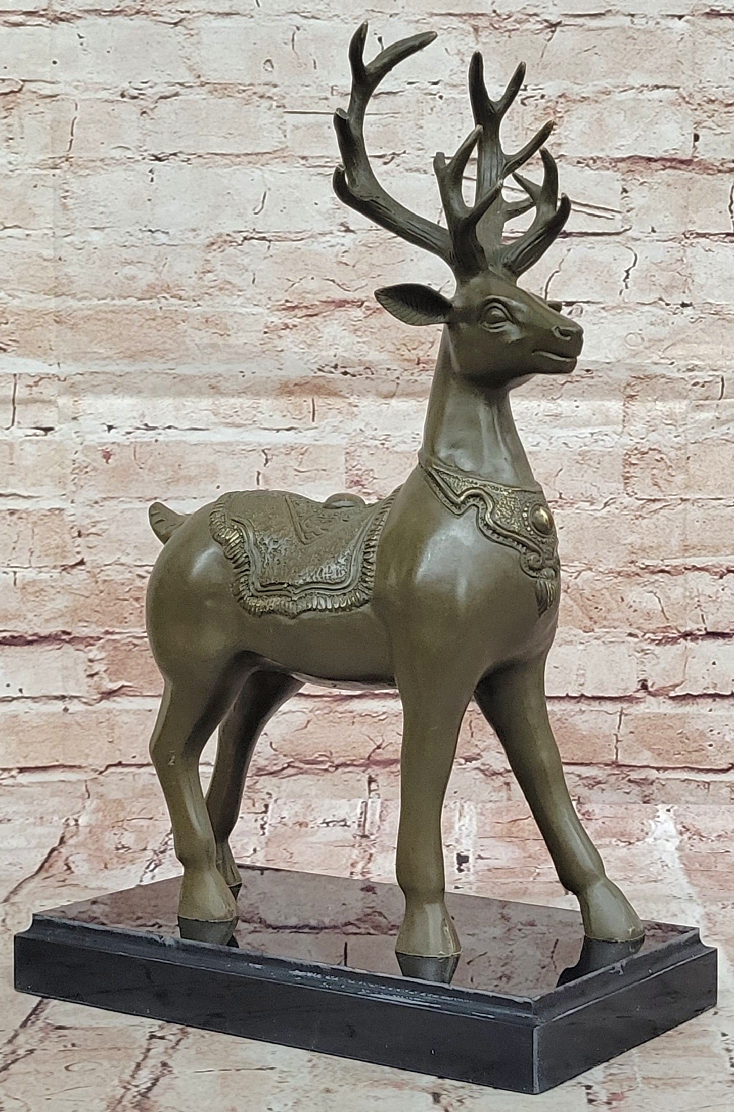 Signed Bugatti Stag Figurine – Elk Wildlife Bronze Sculpture Home Office Decor