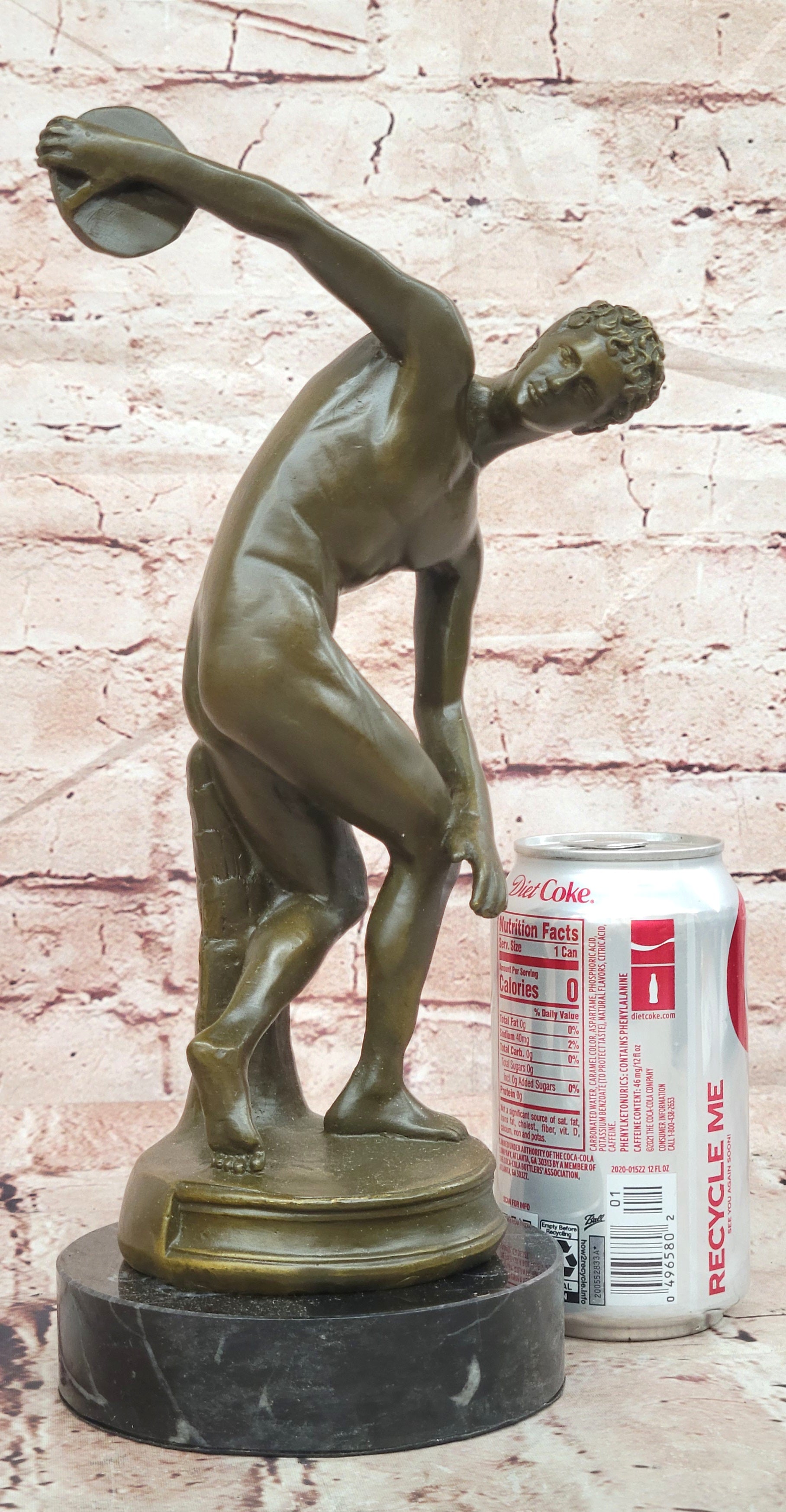 Discobolus Bronze Figurine Marble Base Greek Athlete Sculpture Collectible