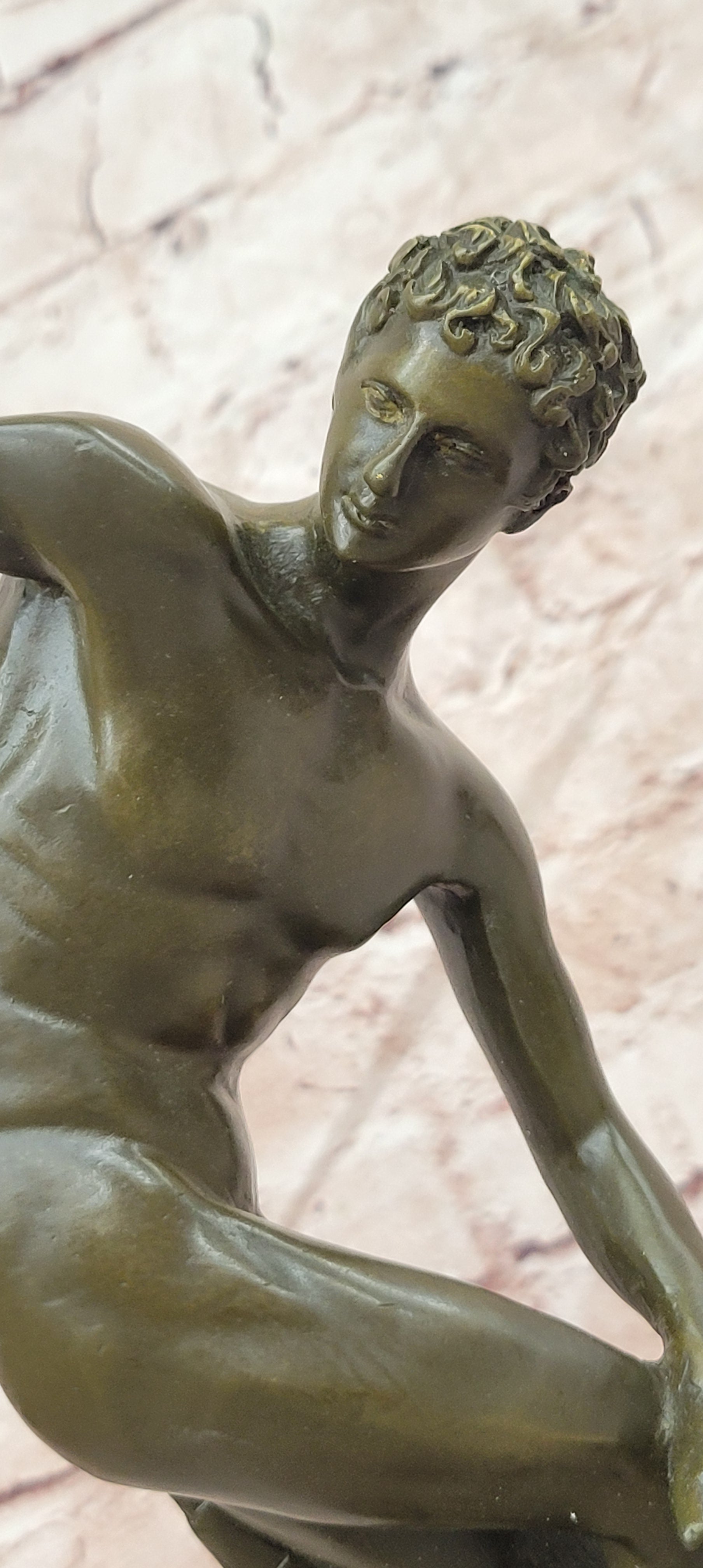 Discobolus Bronze Figurine Marble Base Greek Athlete Sculpture Collectible