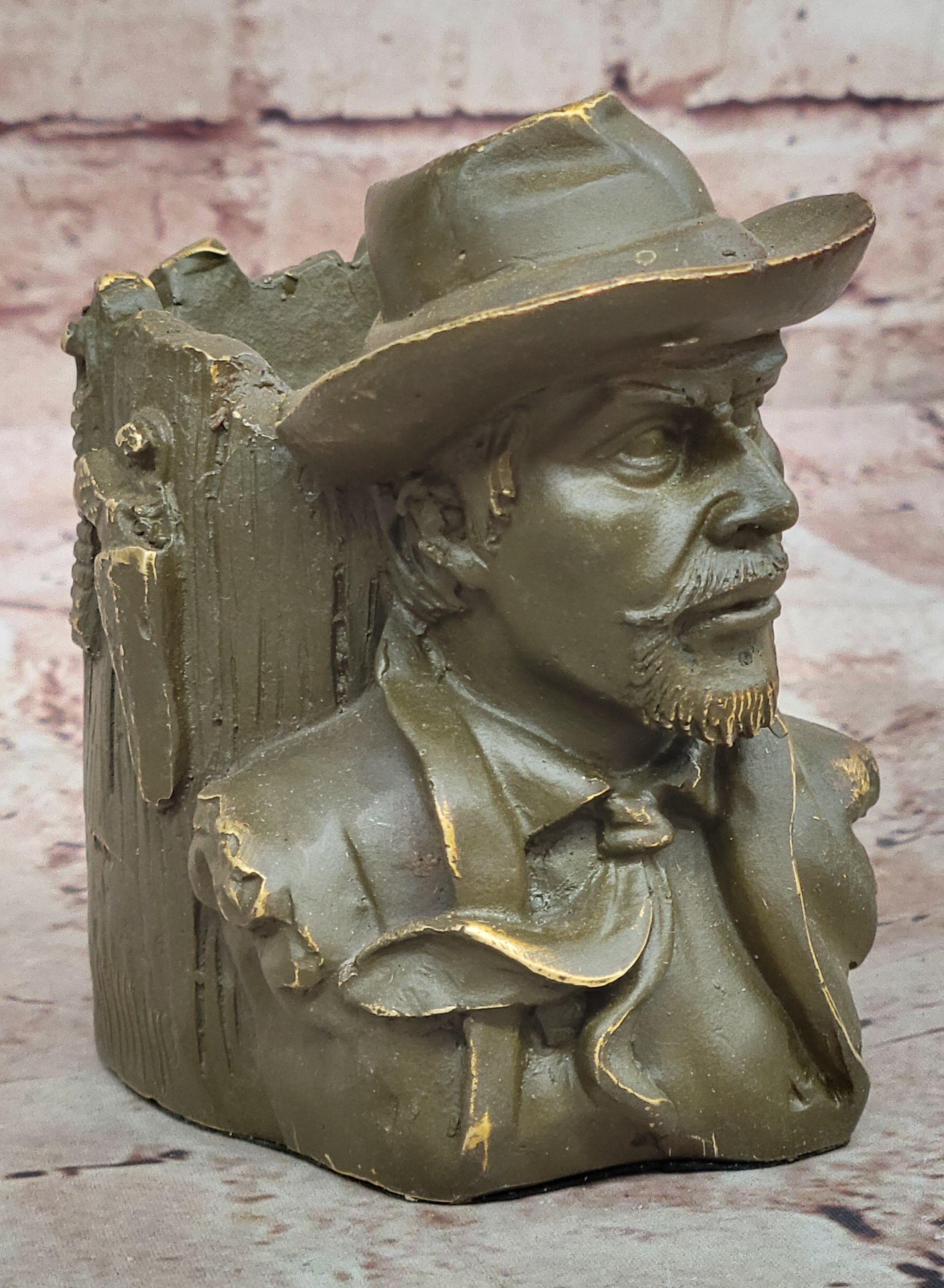 Western Cowboy Bronze Sculpture – Anderson Signed Pen Holder Figurine Statue