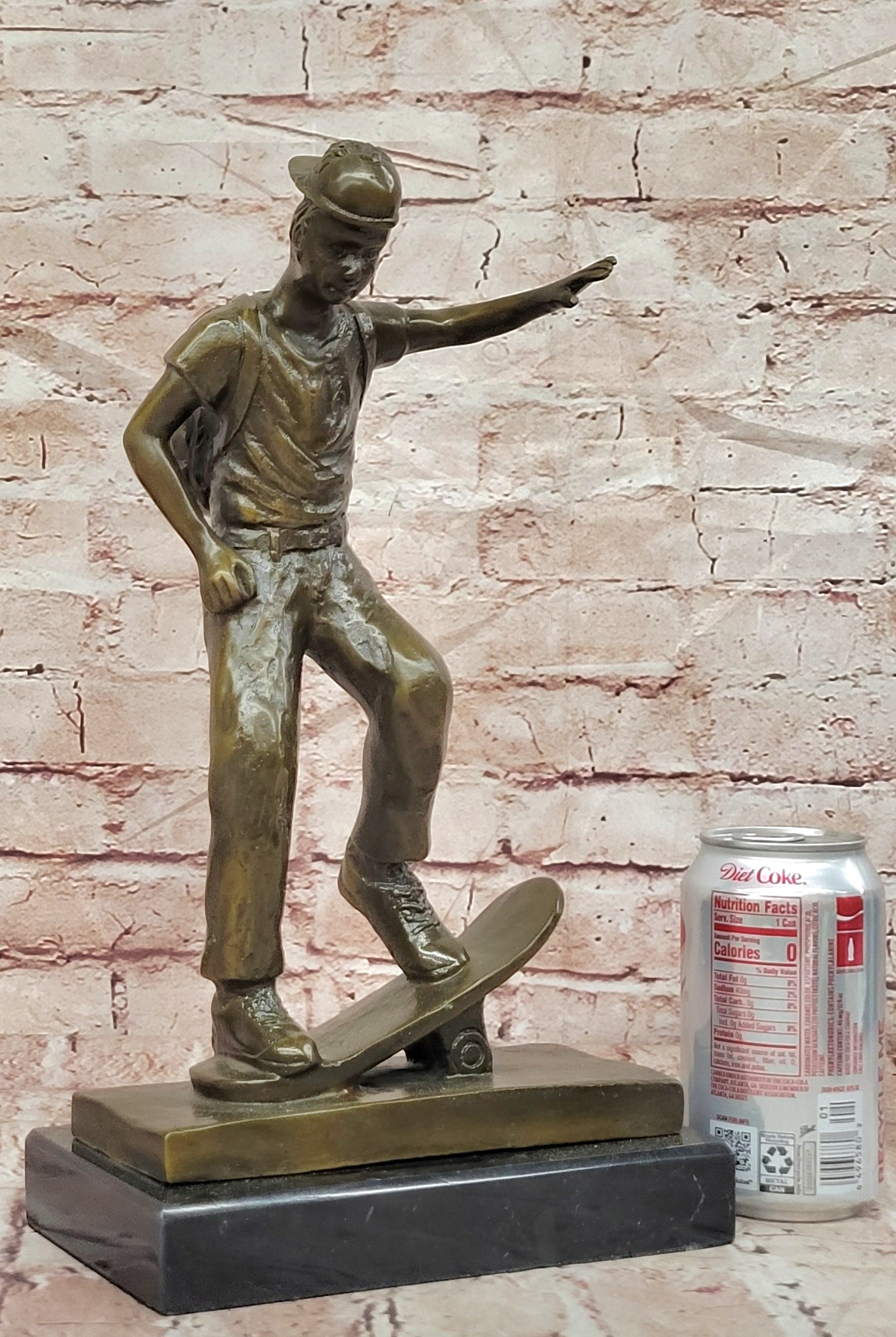 Bronze Sports Boy Figurine Signed Milo Skateboard Sculpture Fine Art Decor