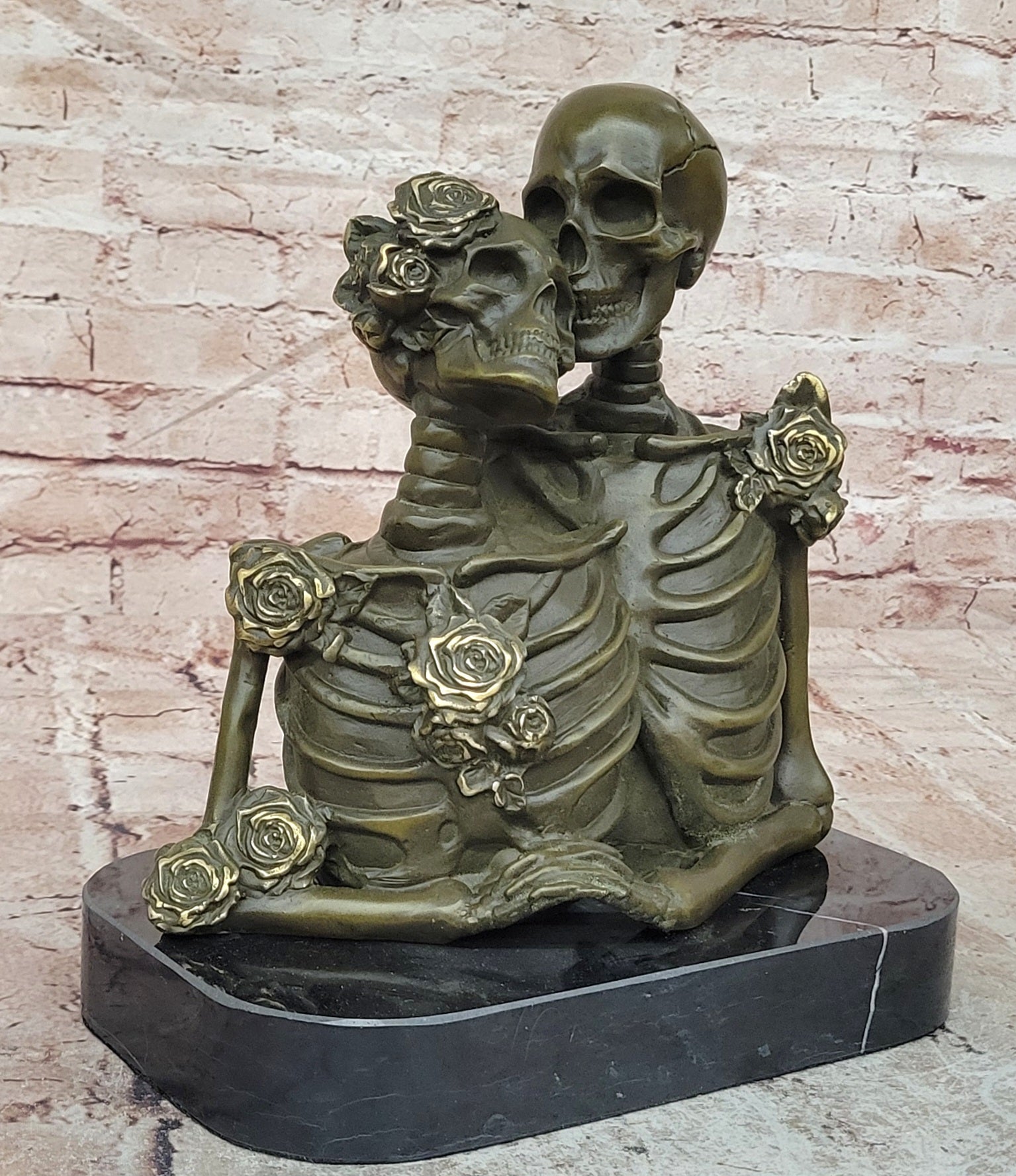 M Lopez Bronze Eternal Love Skeleton Sculpture Embracing Lovers Statue Art