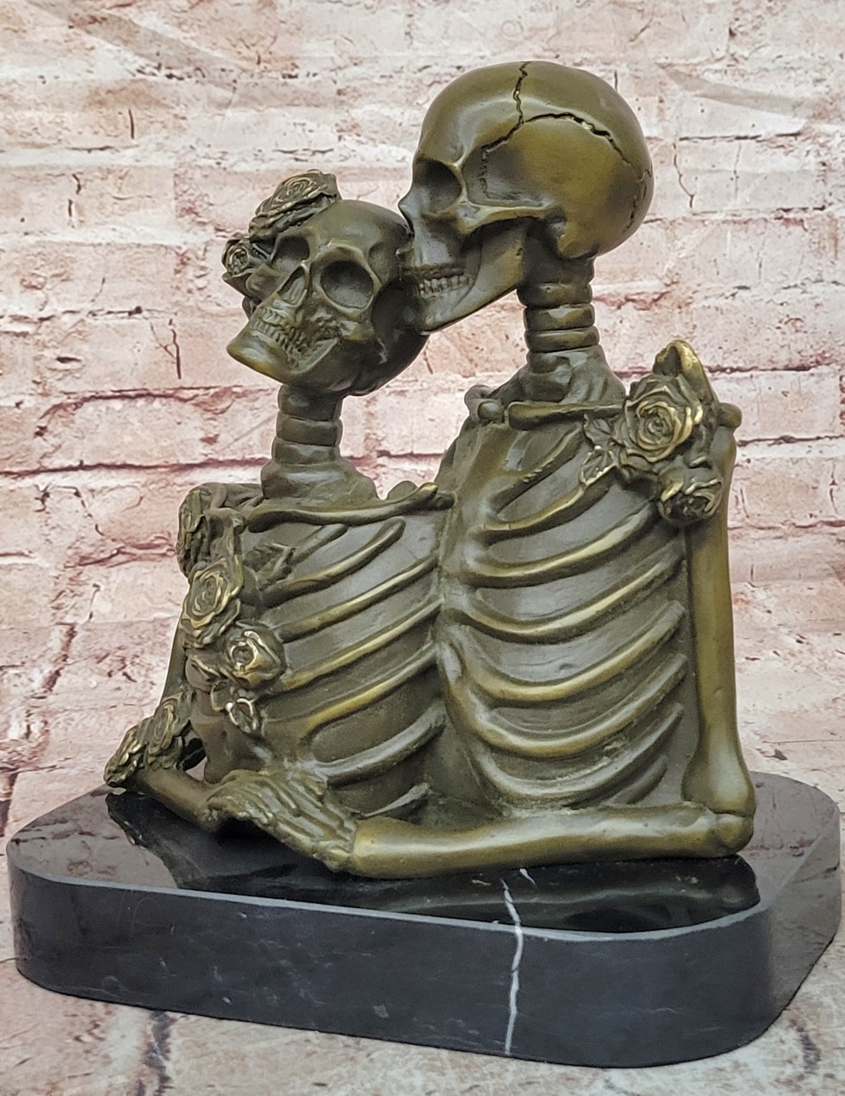 M Lopez Bronze Eternal Love Skeleton Sculpture Embracing Lovers Statue Art