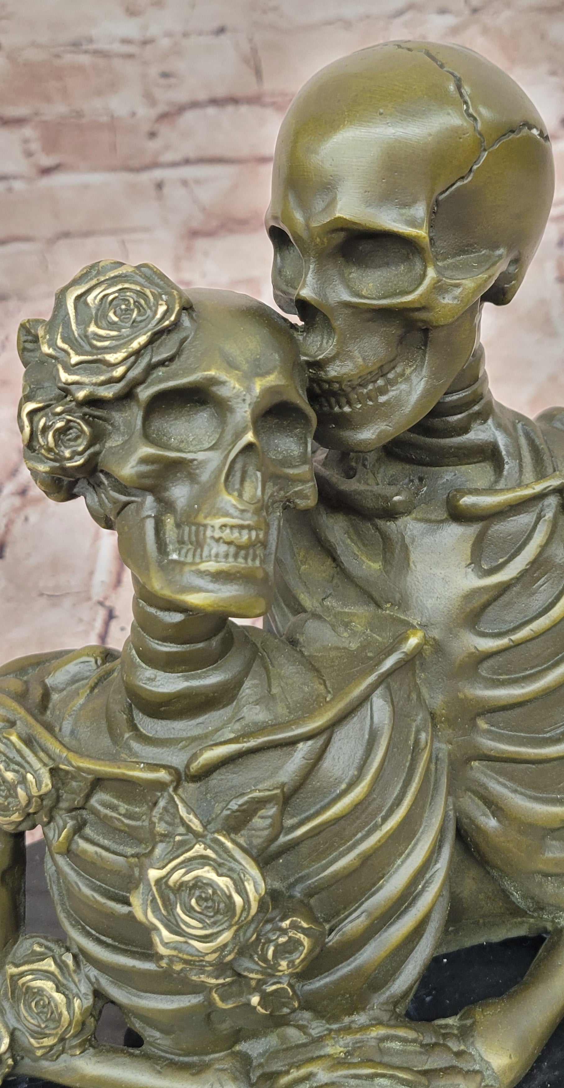 M Lopez Bronze Eternal Love Skeleton Sculpture Embracing Lovers Statue Art