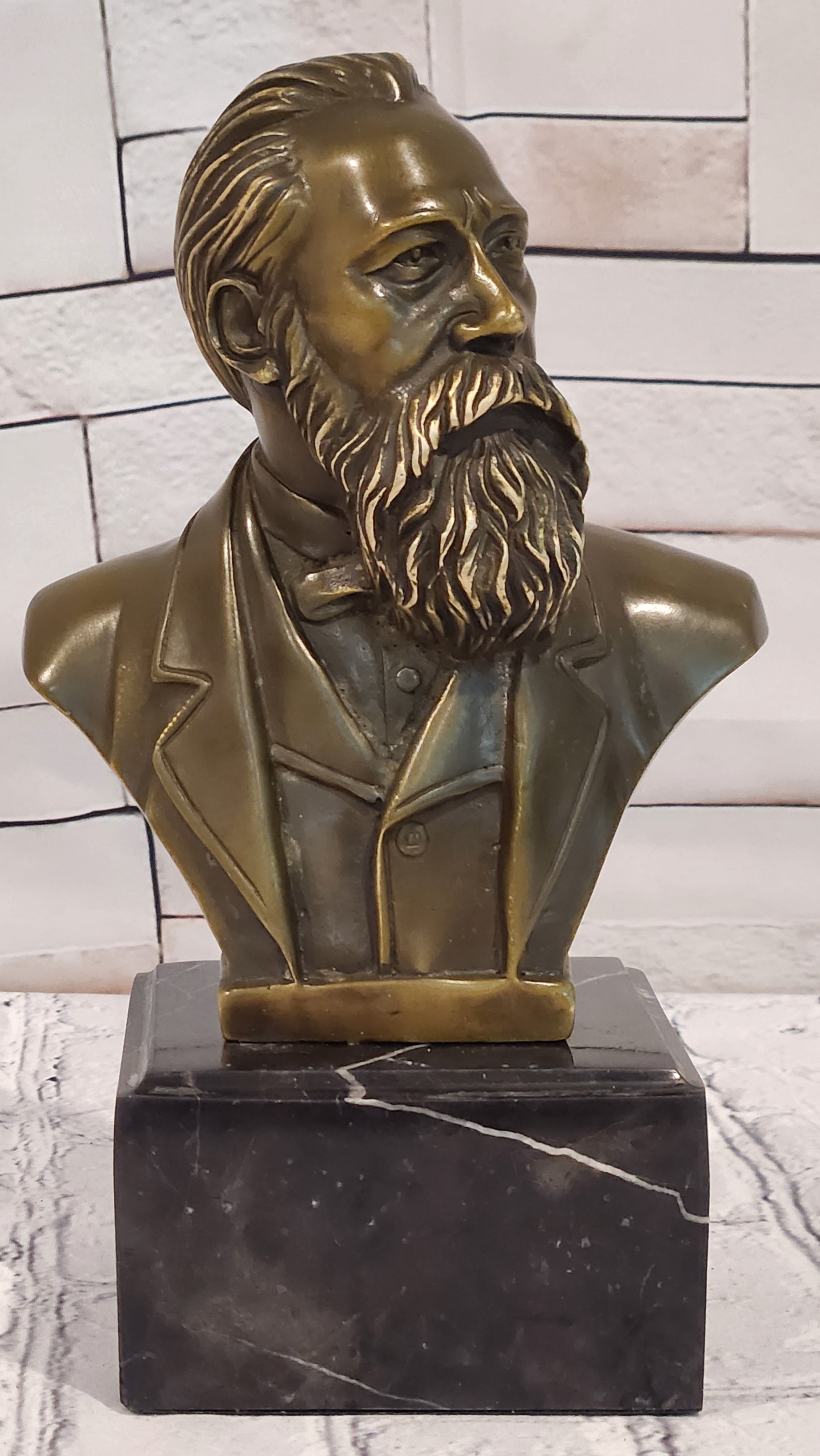 Real Bronze Engels Bust Sculpture German Thinker Signed Fisher Hot Cast Collector Piece