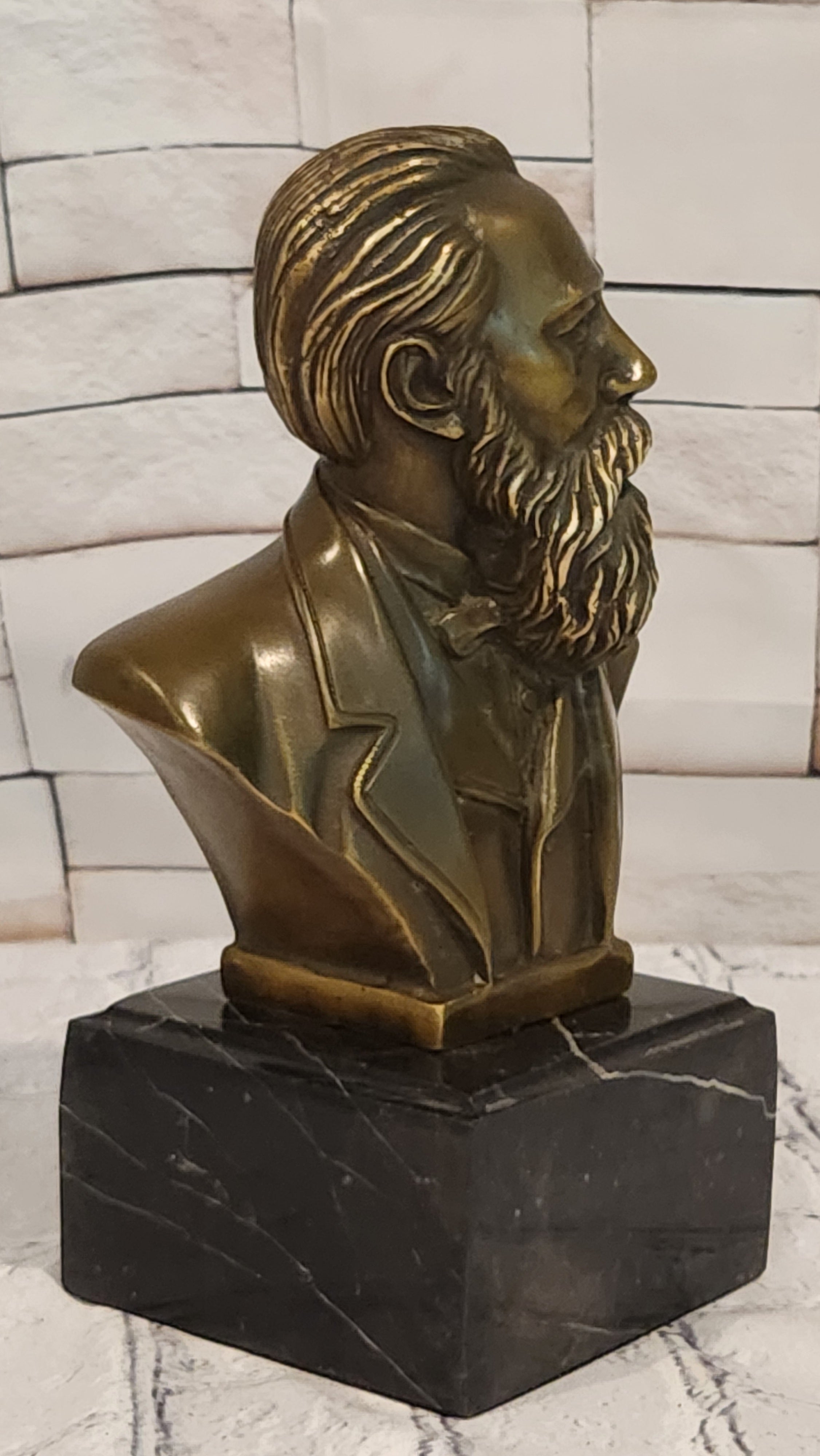Real Bronze Engels Bust Sculpture German Thinker Signed Fisher Hot Cast Collector Piece