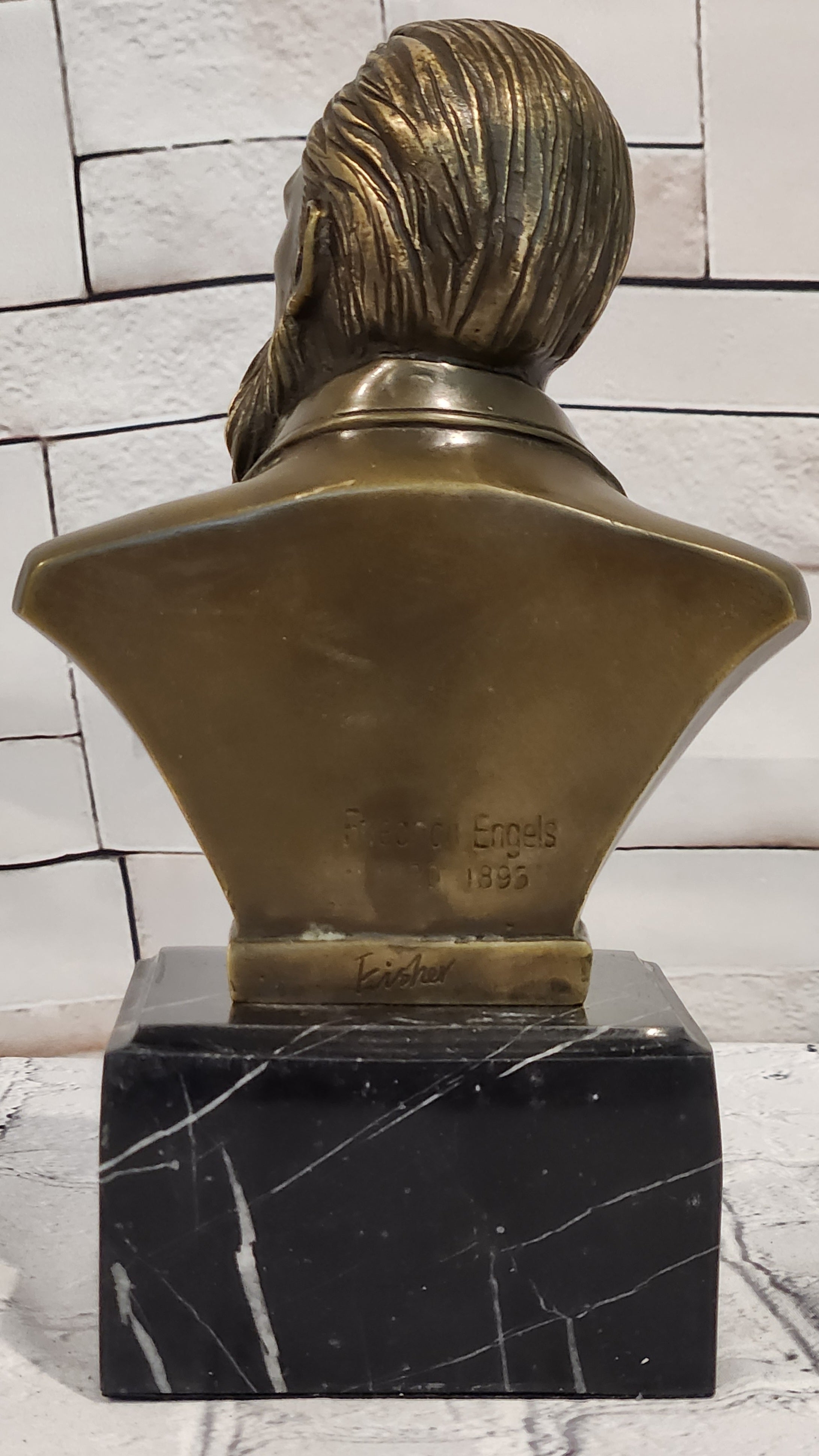 Real Bronze Engels Bust Sculpture German Thinker Signed Fisher Hot Cast Collector Piece