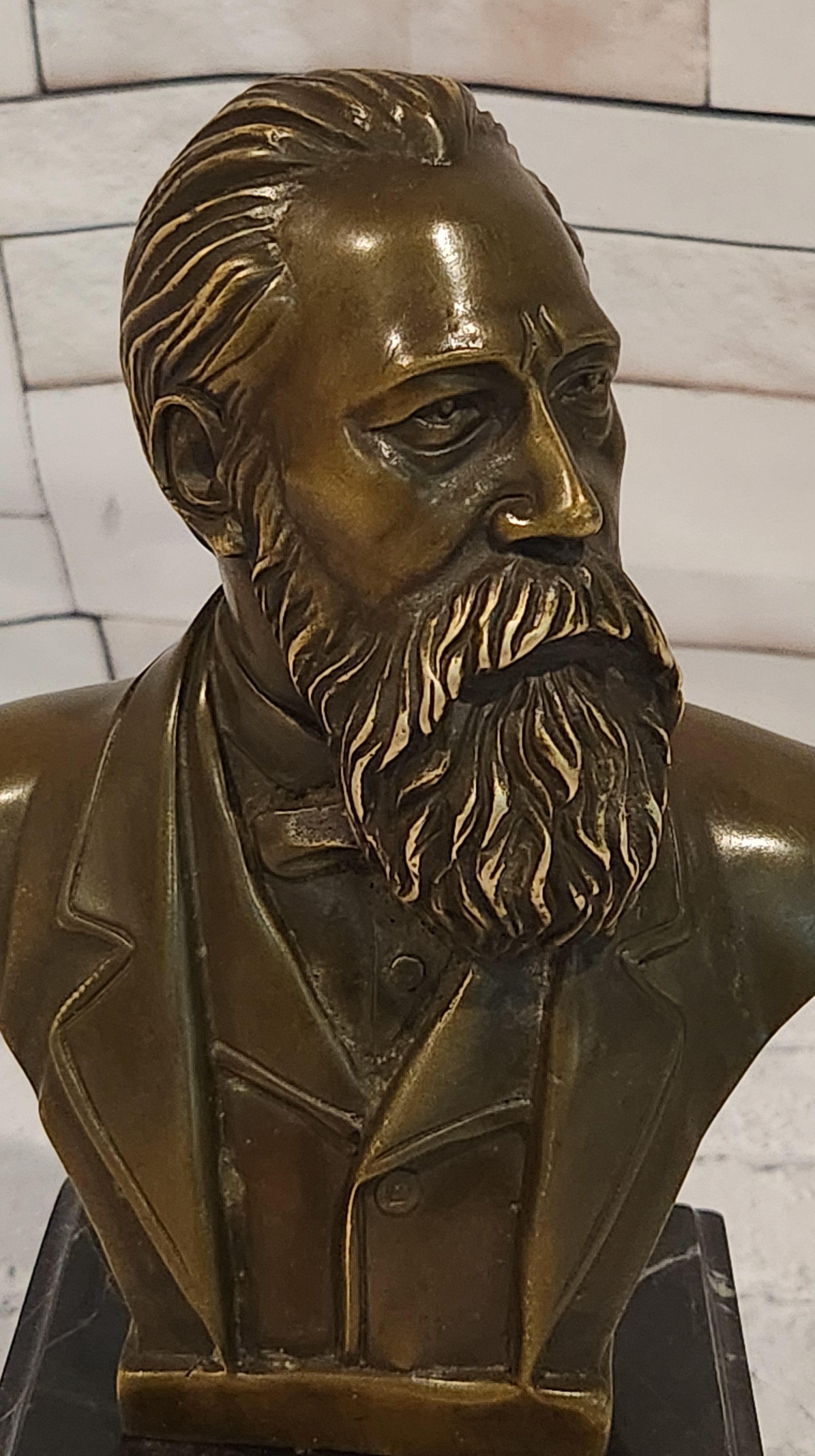 Real Bronze Engels Bust Sculpture German Thinker Signed Fisher Hot Cast Collector Piece