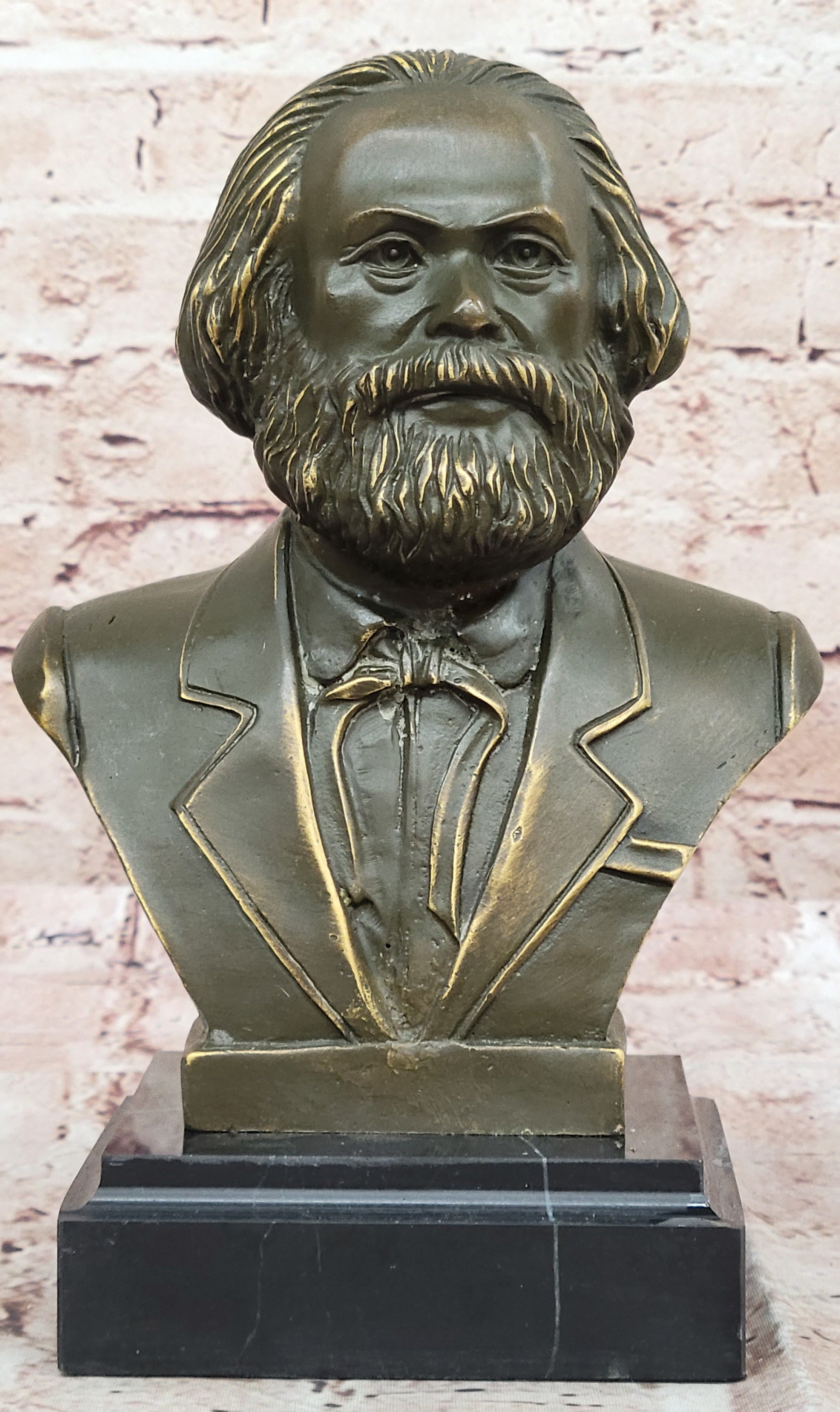 Historical Bronze Sculpture of Karl Marx Bust Signed Fisher Home Study Decor Figurine
