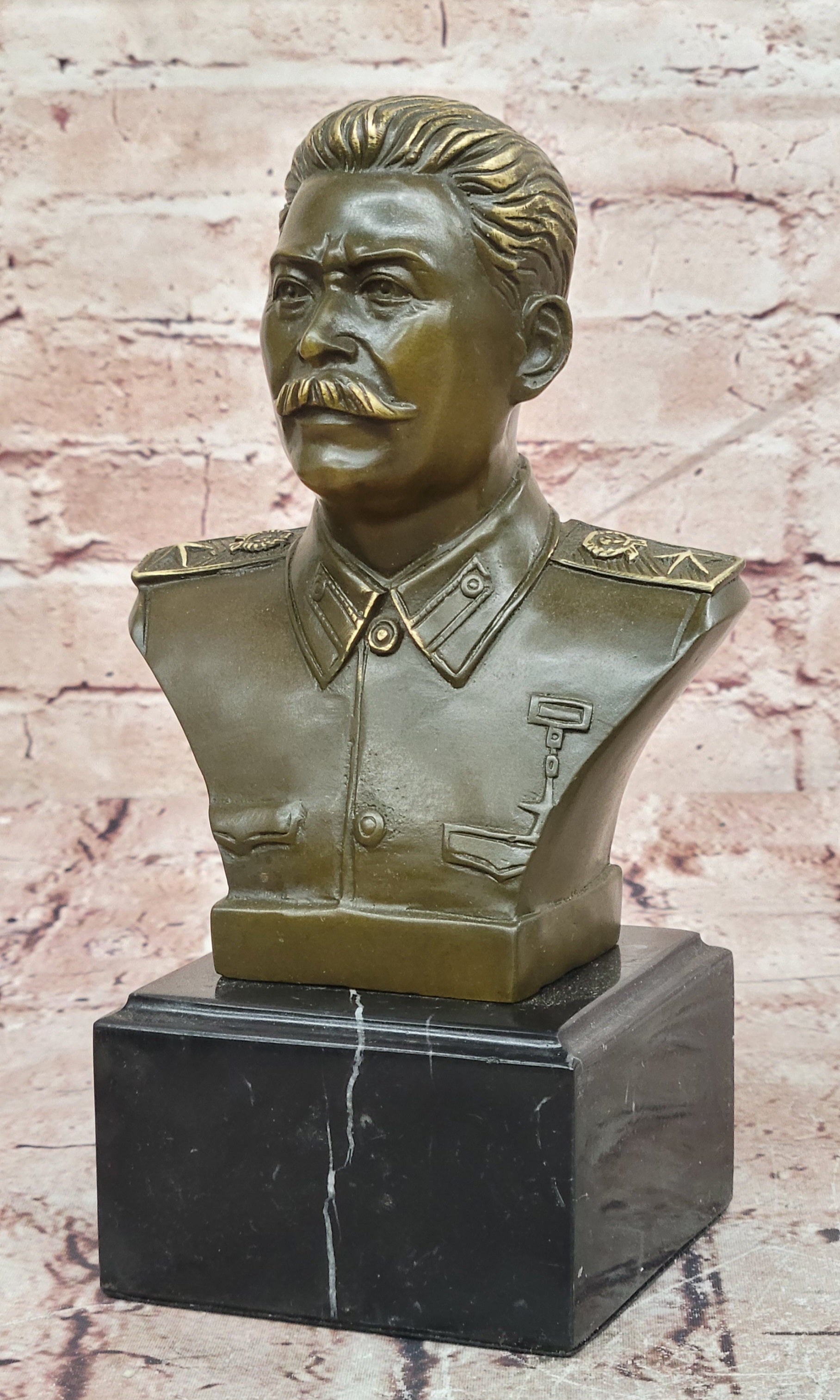 Fisher Bronze Soviet Leader Stalin Bust Figurine Historical Artwork Statue
