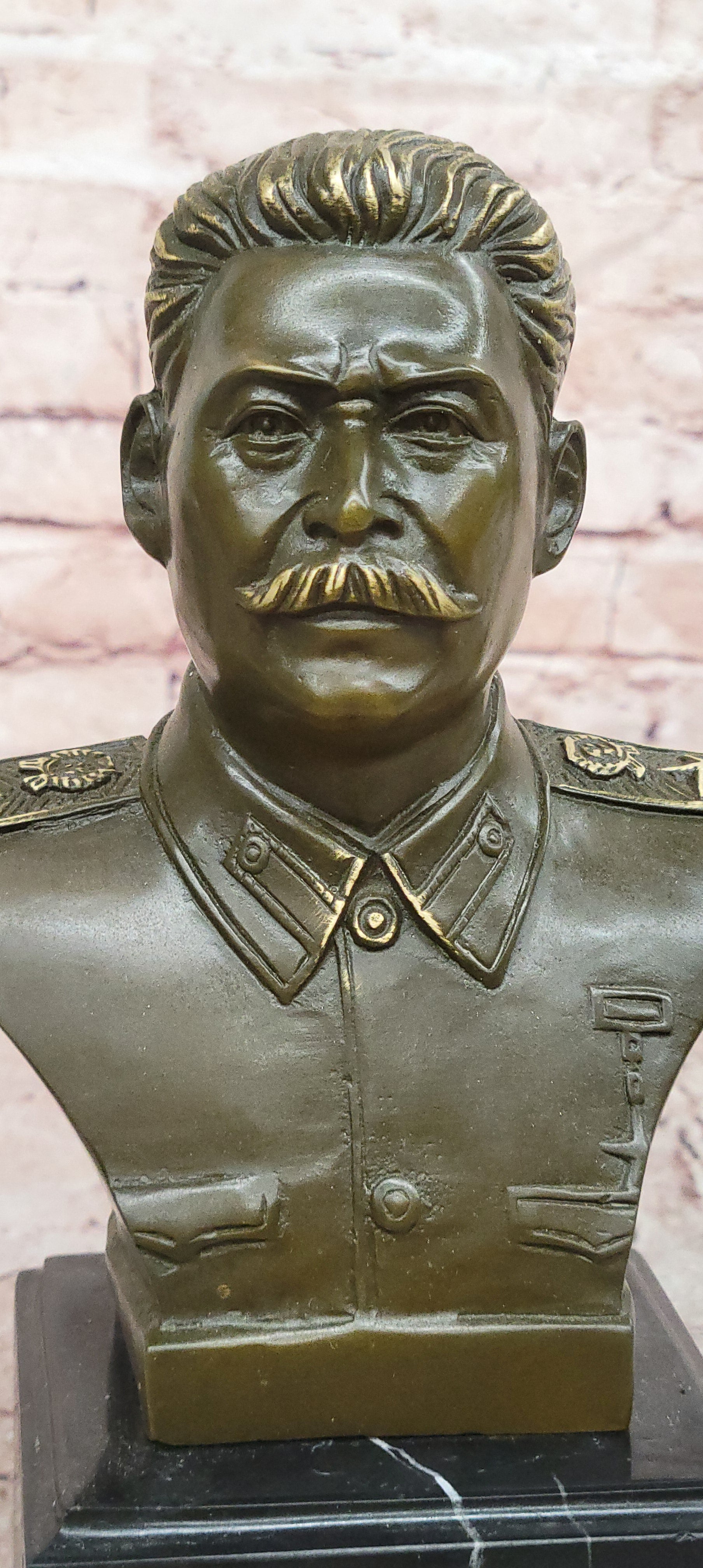 Fisher Bronze Soviet Leader Stalin Bust Figurine Historical Artwork Statue