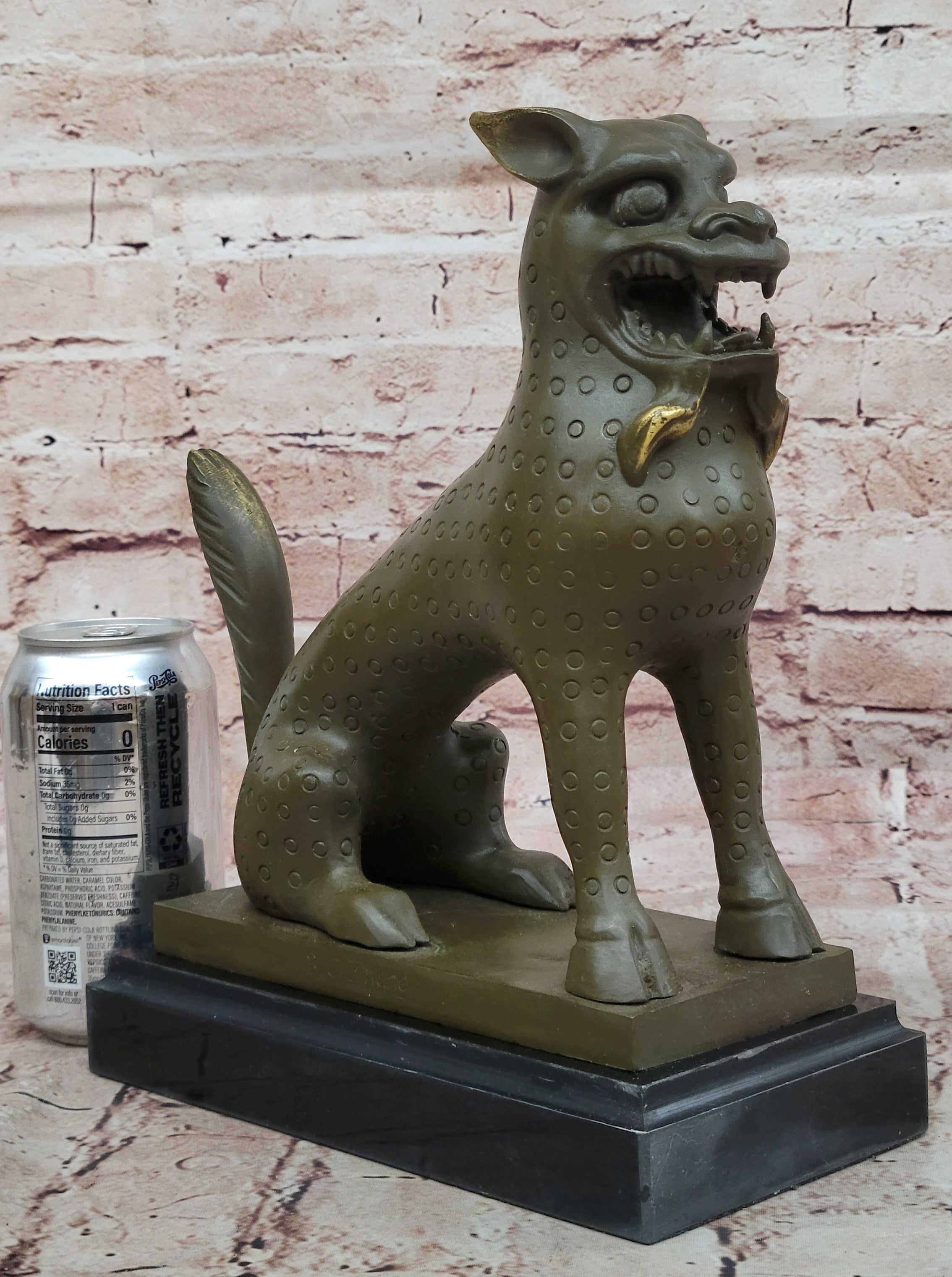 Bronze Foo Dog Kylin Statue Feng Shui Beast Sculpture Signed B.C. Zhang Collectible Art