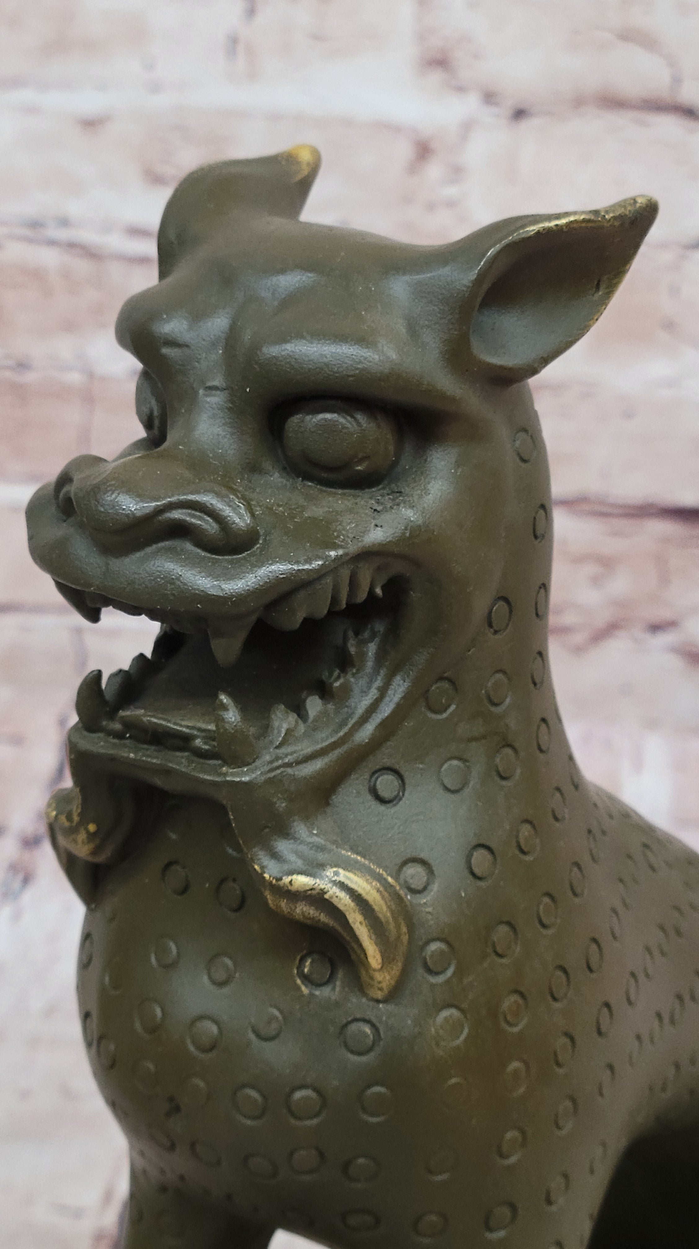 Bronze Foo Dog Kylin Statue Feng Shui Beast Sculpture Signed B.C. Zhang Collectible Art