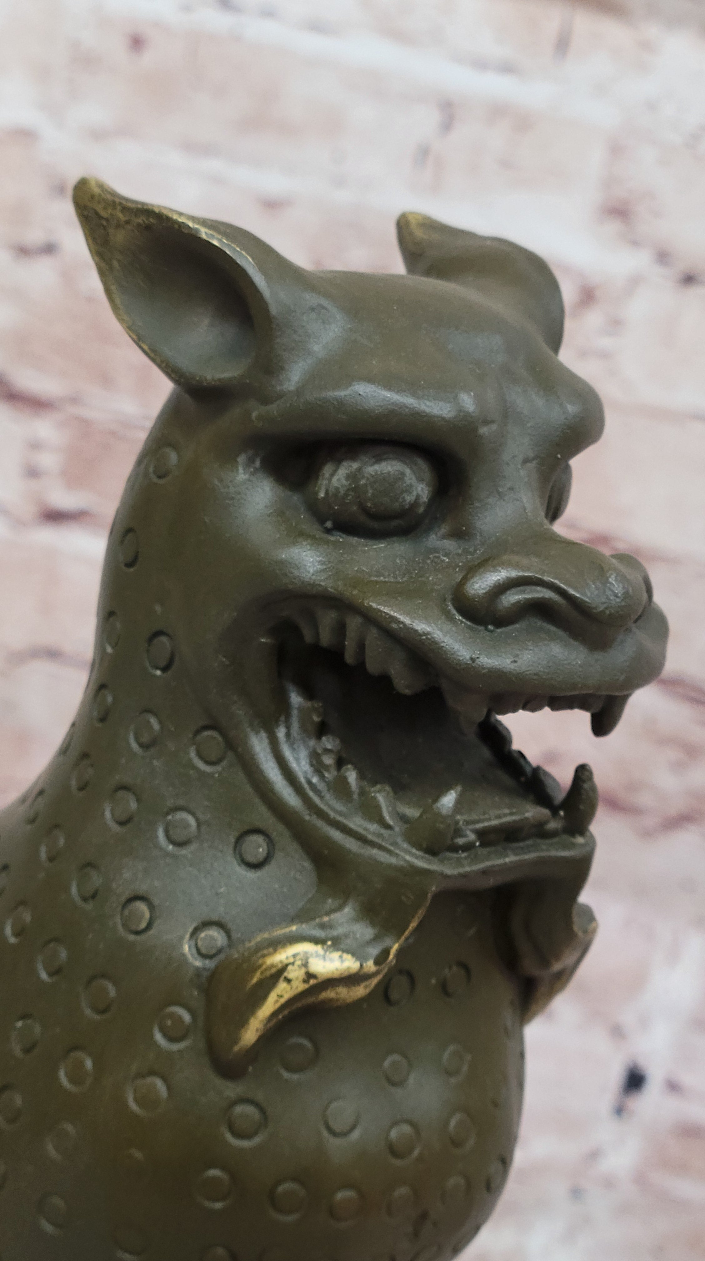 Bronze Foo Dog Kylin Statue Feng Shui Beast Sculpture Signed B.C. Zhang Collectible Art